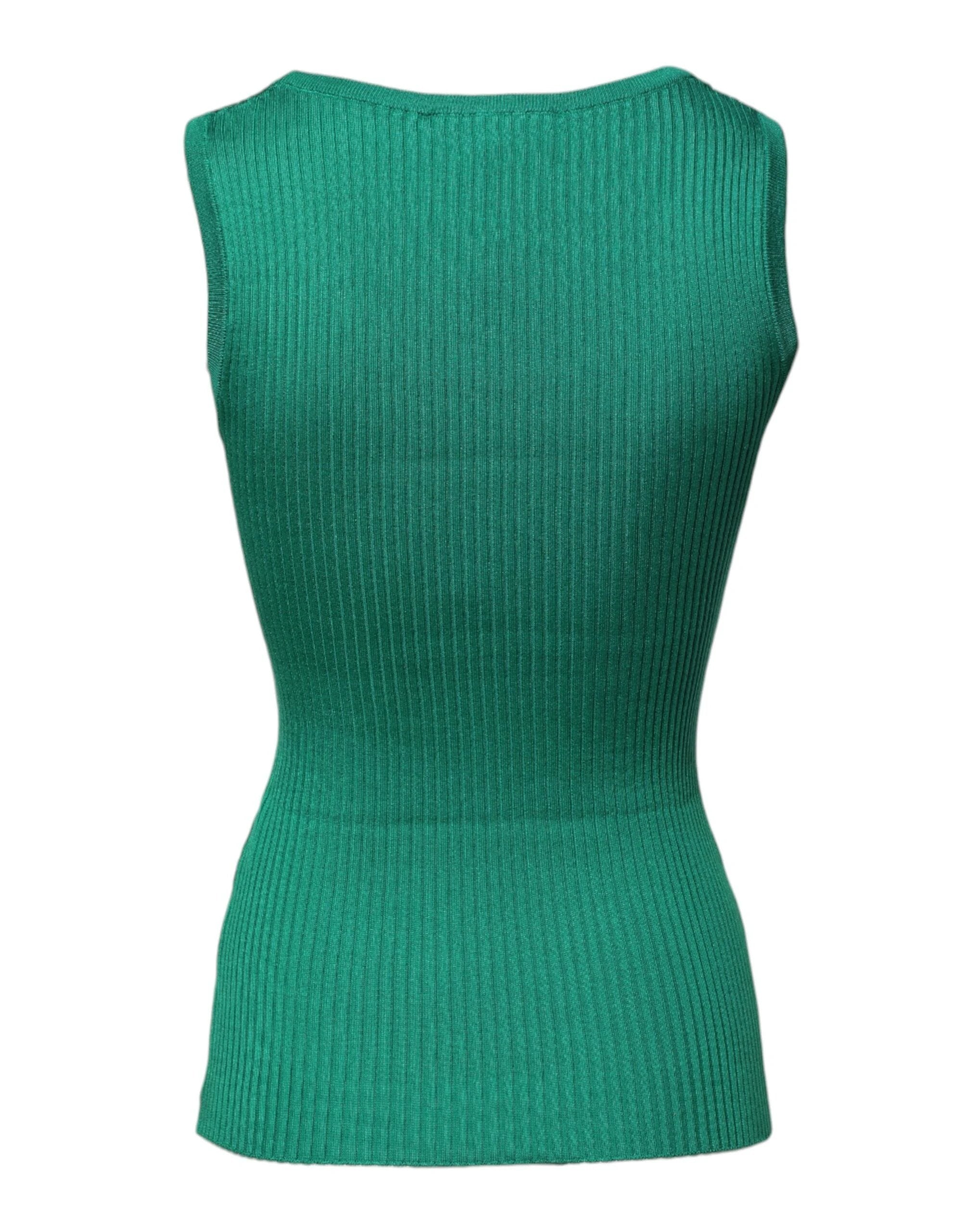 Dolce & Gabbana Green Silk Sleeveless Round Neck Tank Top by Dolce & Gabbana