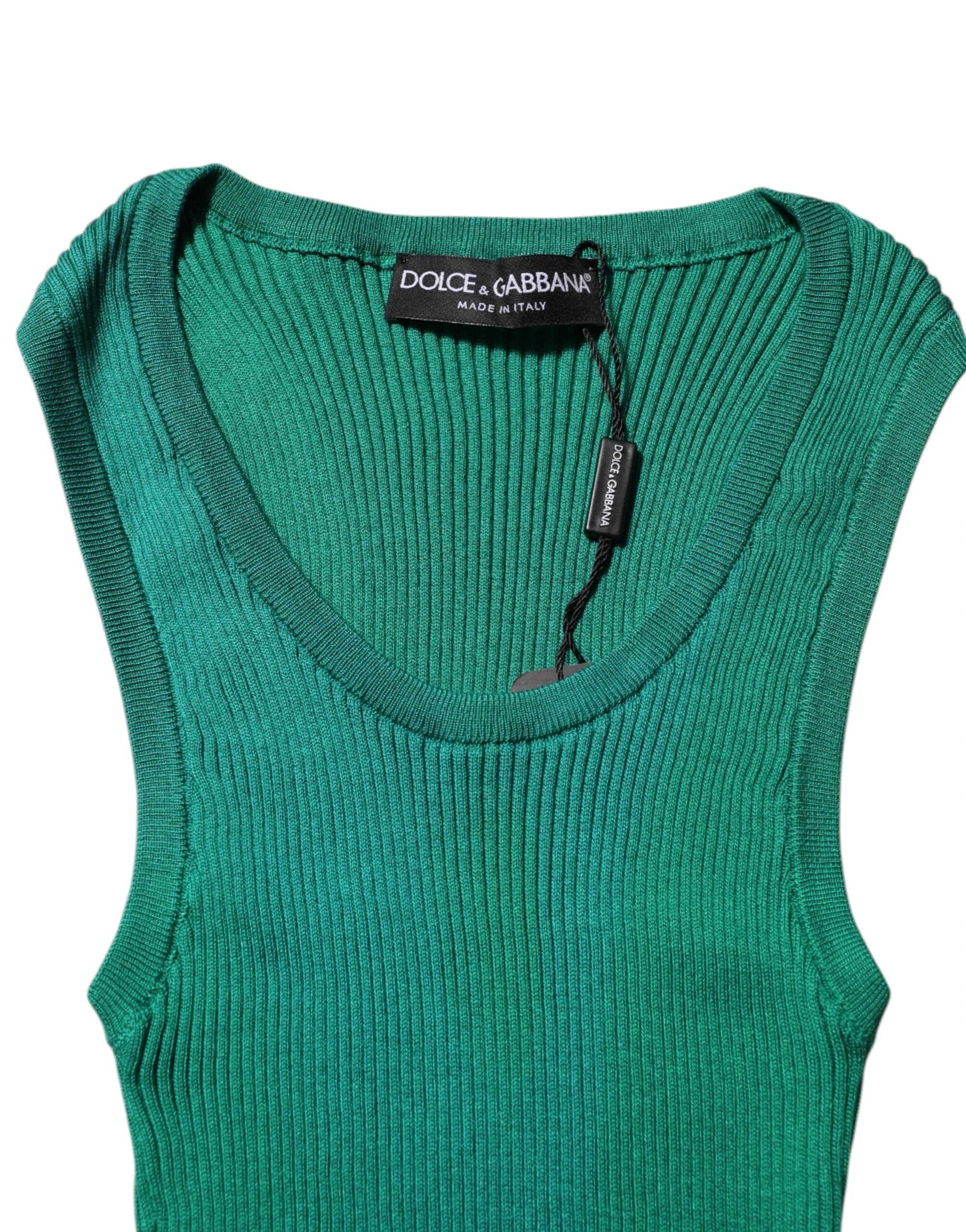 Dolce & Gabbana Green Silk Sleeveless Round Neck Tank Top by Dolce & Gabbana