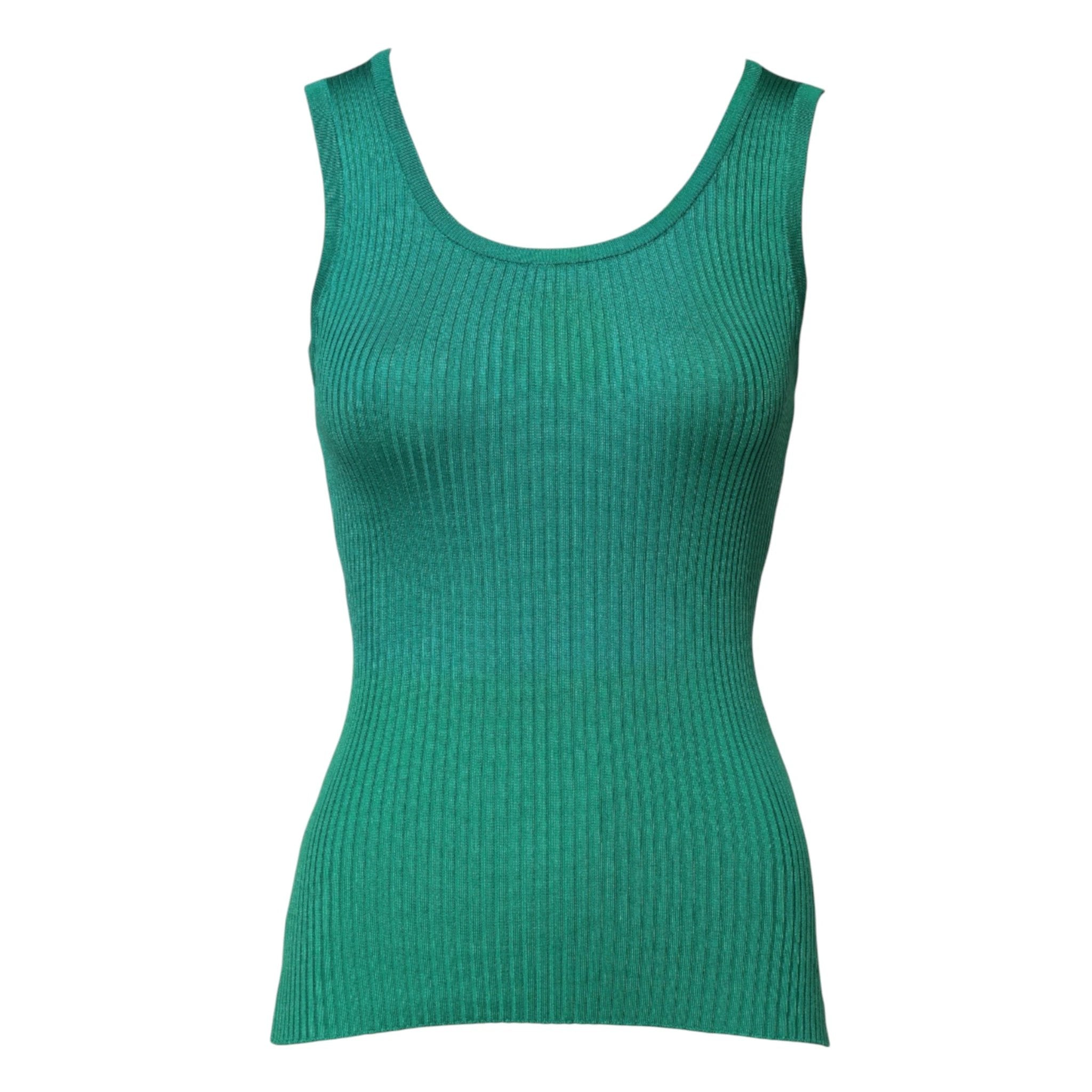 Dolce & Gabbana Green Silk Sleeveless Round Neck Tank Top by Dolce & Gabbana