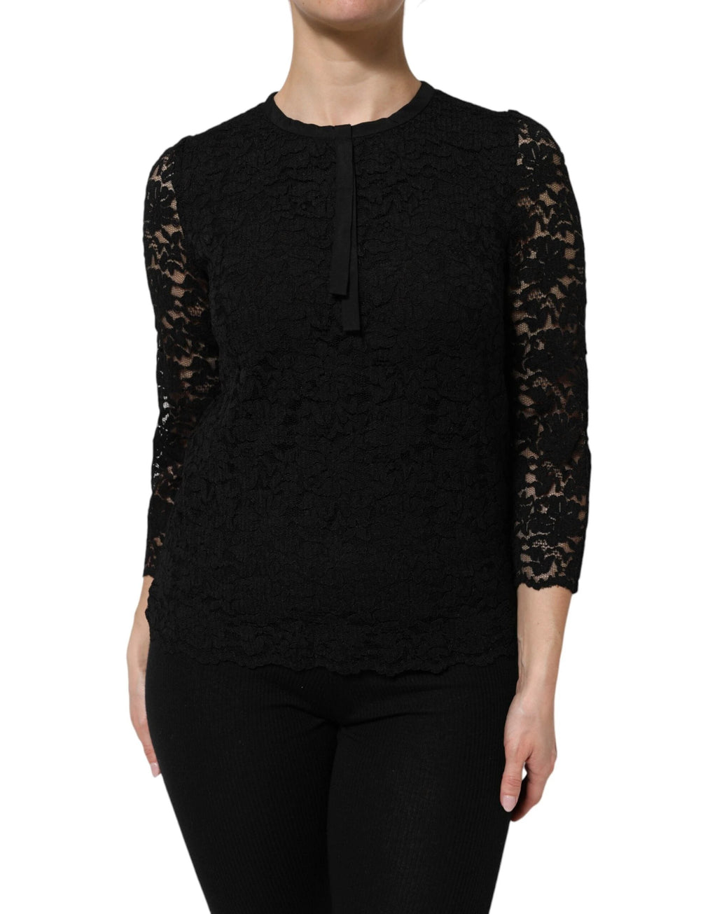 Dolce & Gabbana Black Nylon Lace Long Sleeve Blouse Top by Dolce & Gabbana