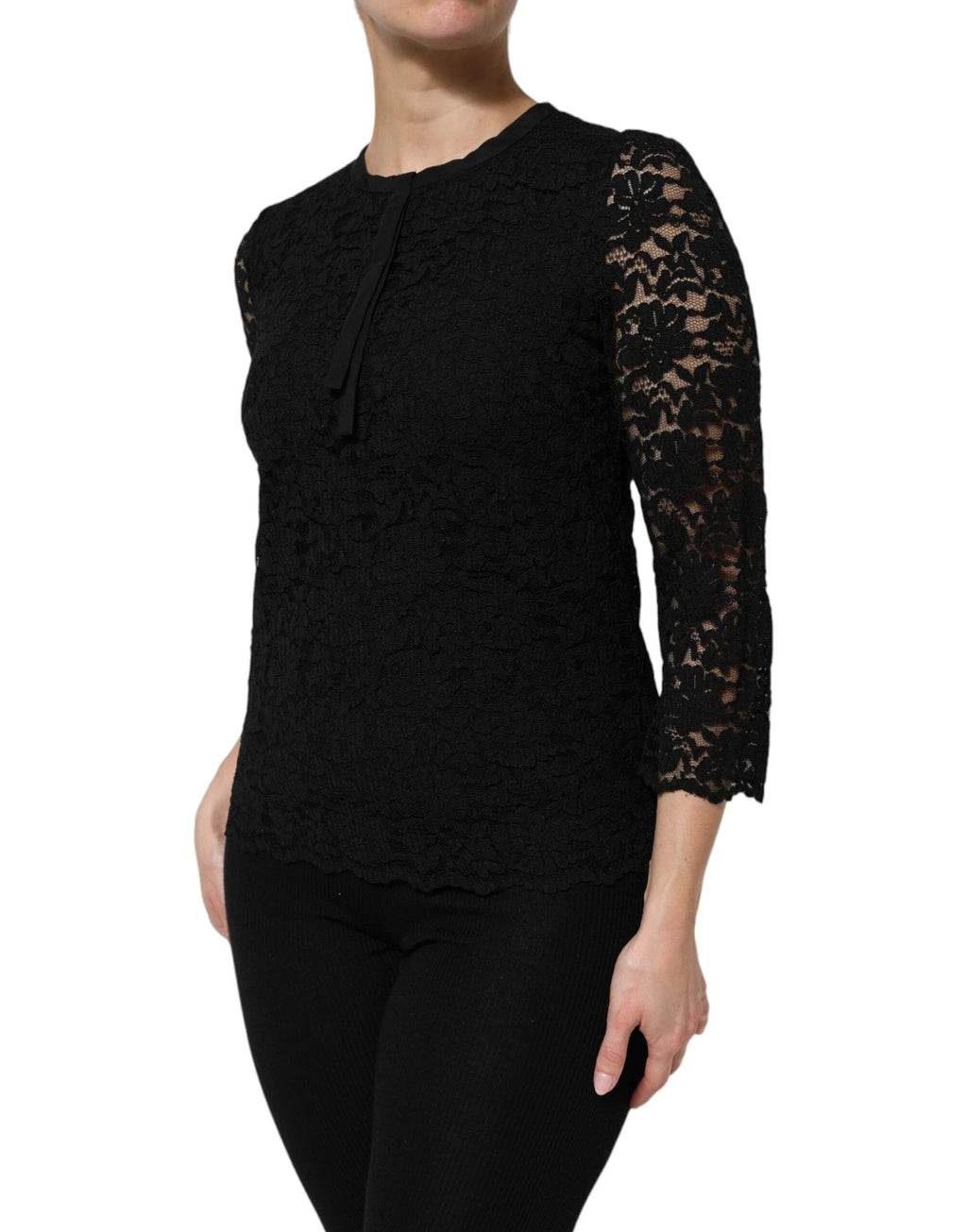 Dolce & Gabbana Black Nylon Lace Long Sleeve Blouse Top by Dolce & Gabbana