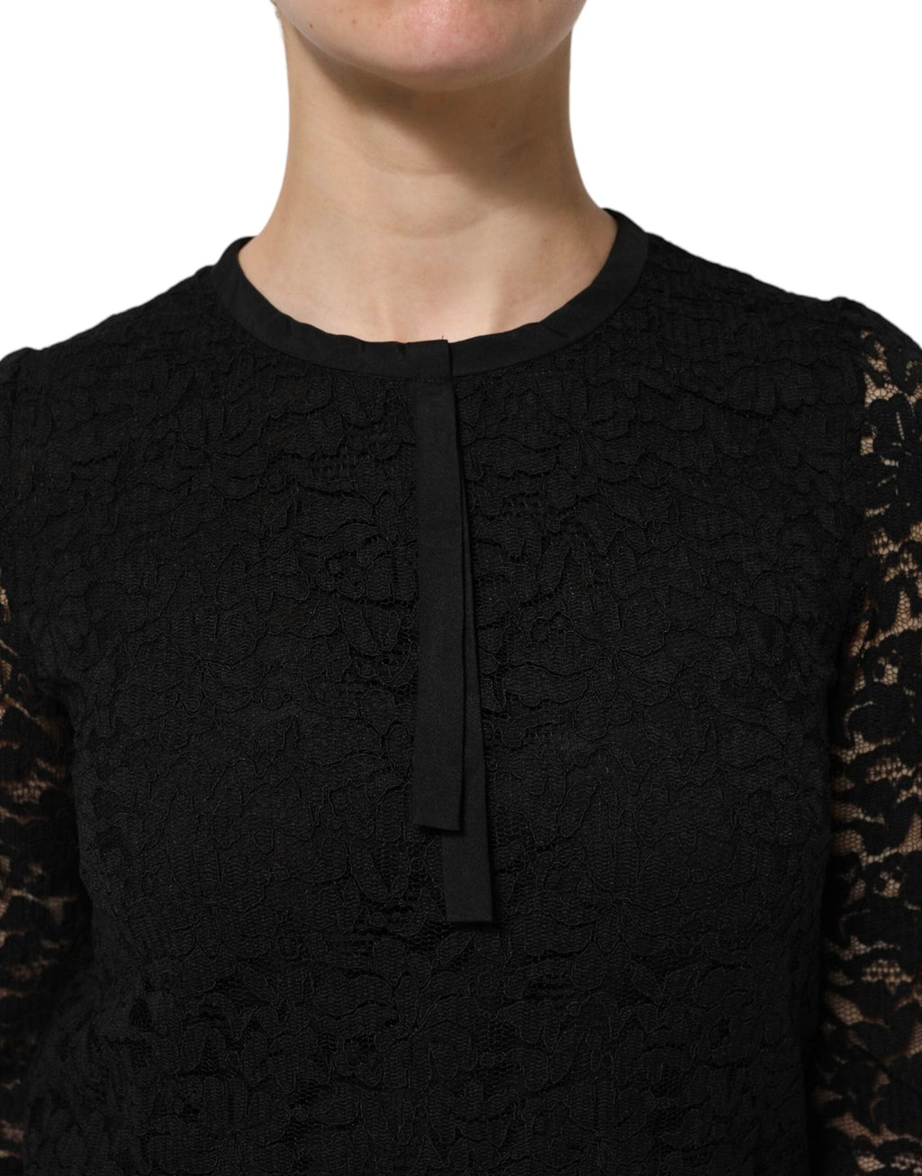 Dolce & Gabbana Black Nylon Lace Long Sleeve Blouse Top by Dolce & Gabbana