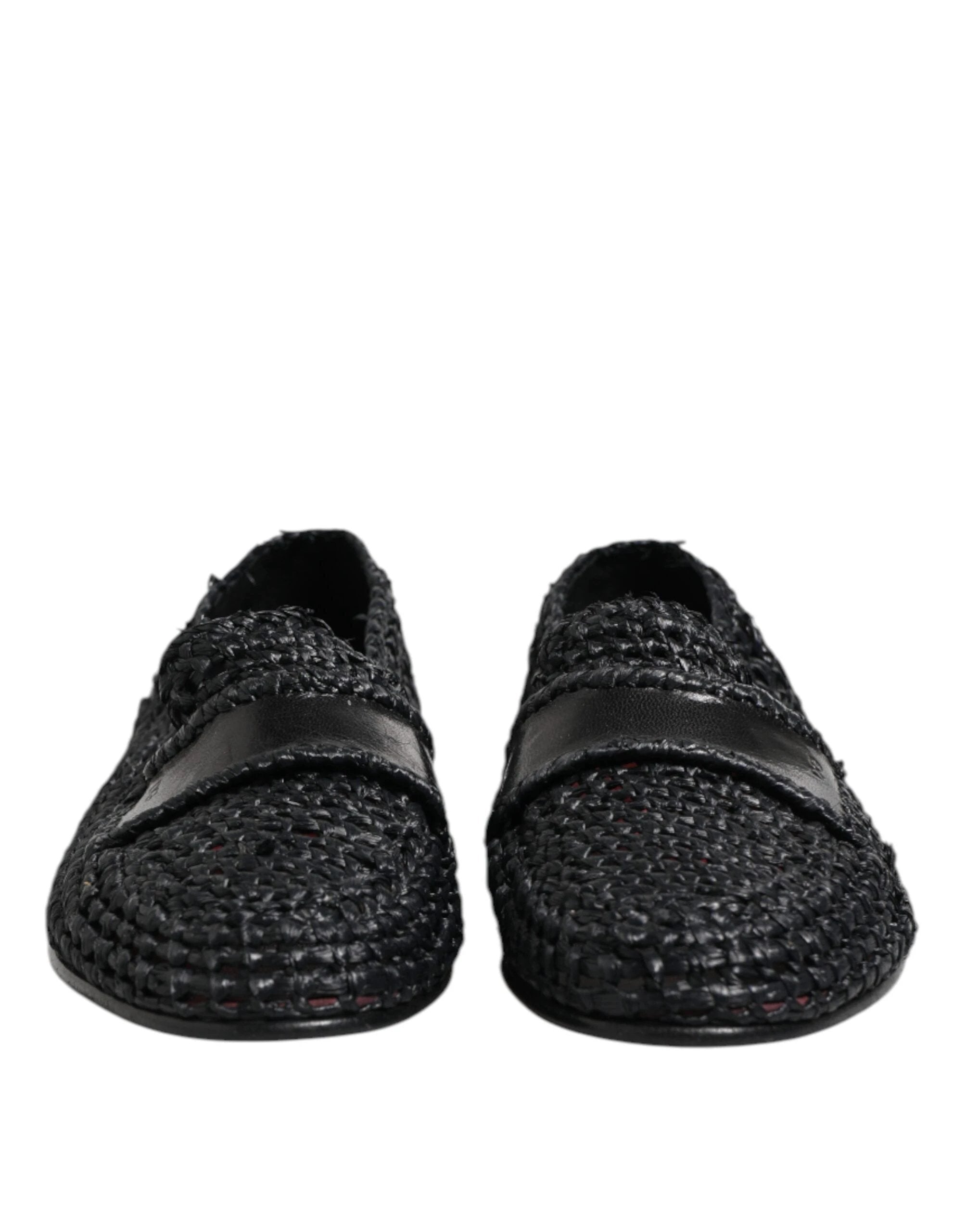 Dolce & Gabbana Black Woven Leather Slip On Loafers Men Shoes by Dolce & Gabbana