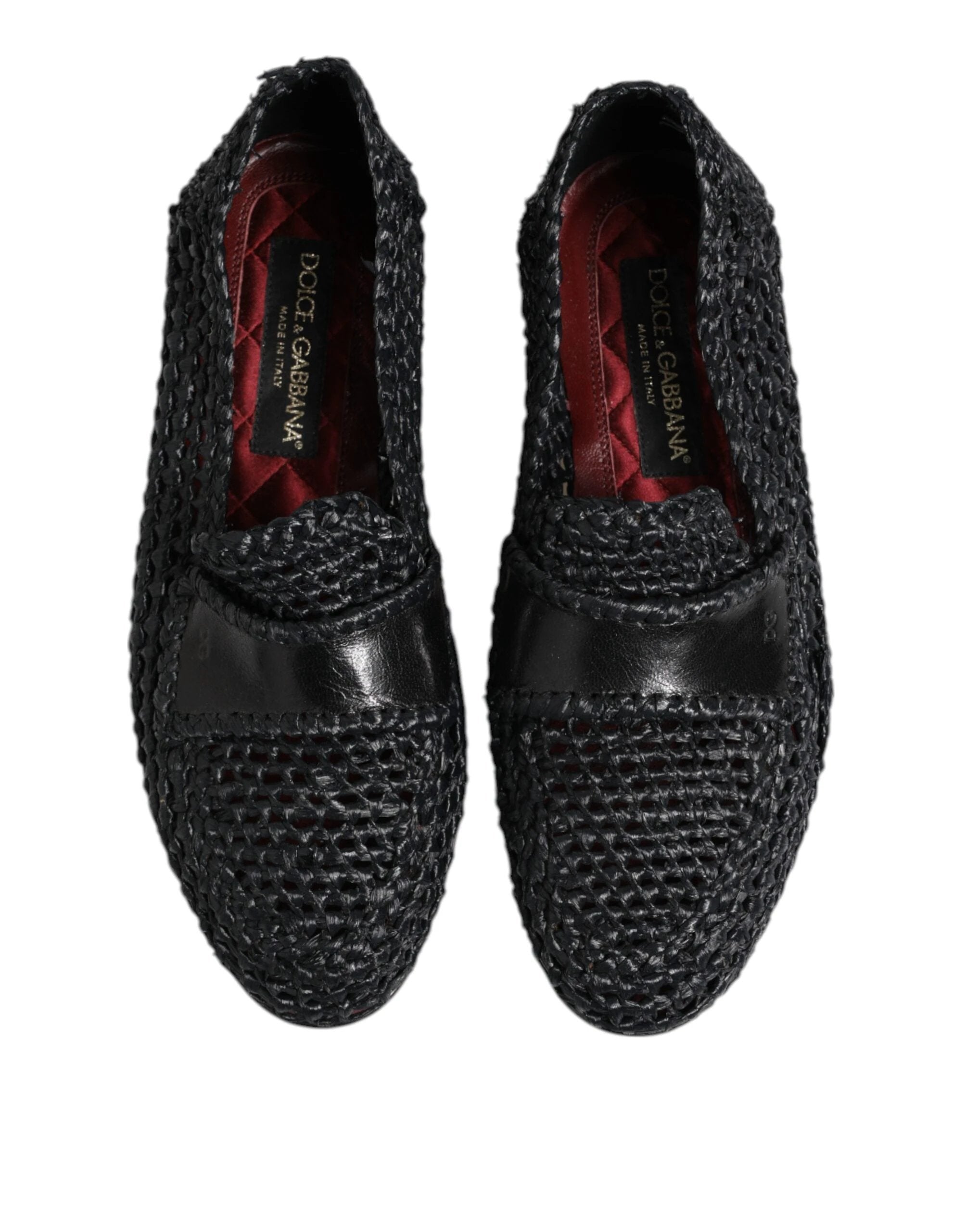 Dolce & Gabbana Black Woven Leather Slip On Loafers Men Shoes by Dolce & Gabbana