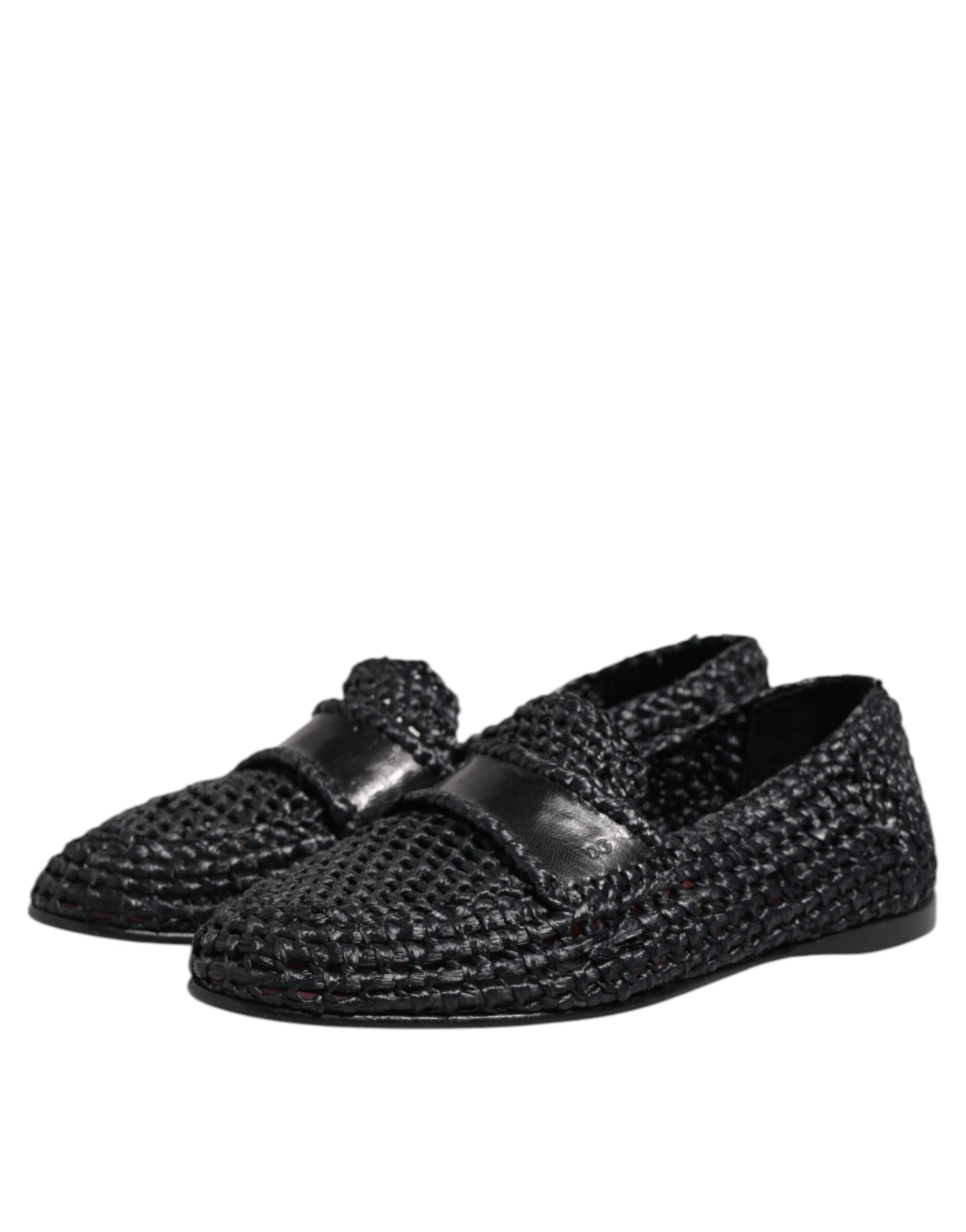 Dolce & Gabbana Black Woven Leather Slip On Loafers Men Shoes by Dolce & Gabbana