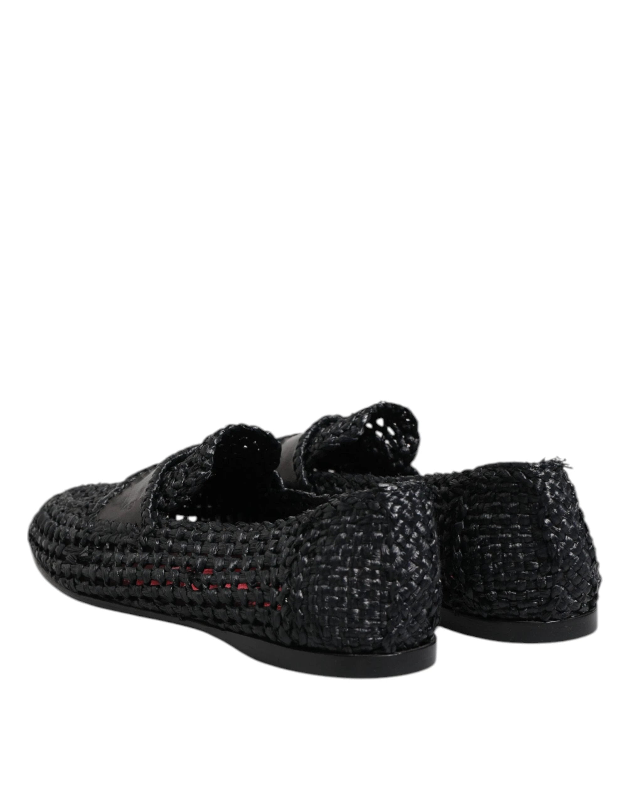 Dolce & Gabbana Black Woven Leather Slip On Loafers Men Shoes by Dolce & Gabbana