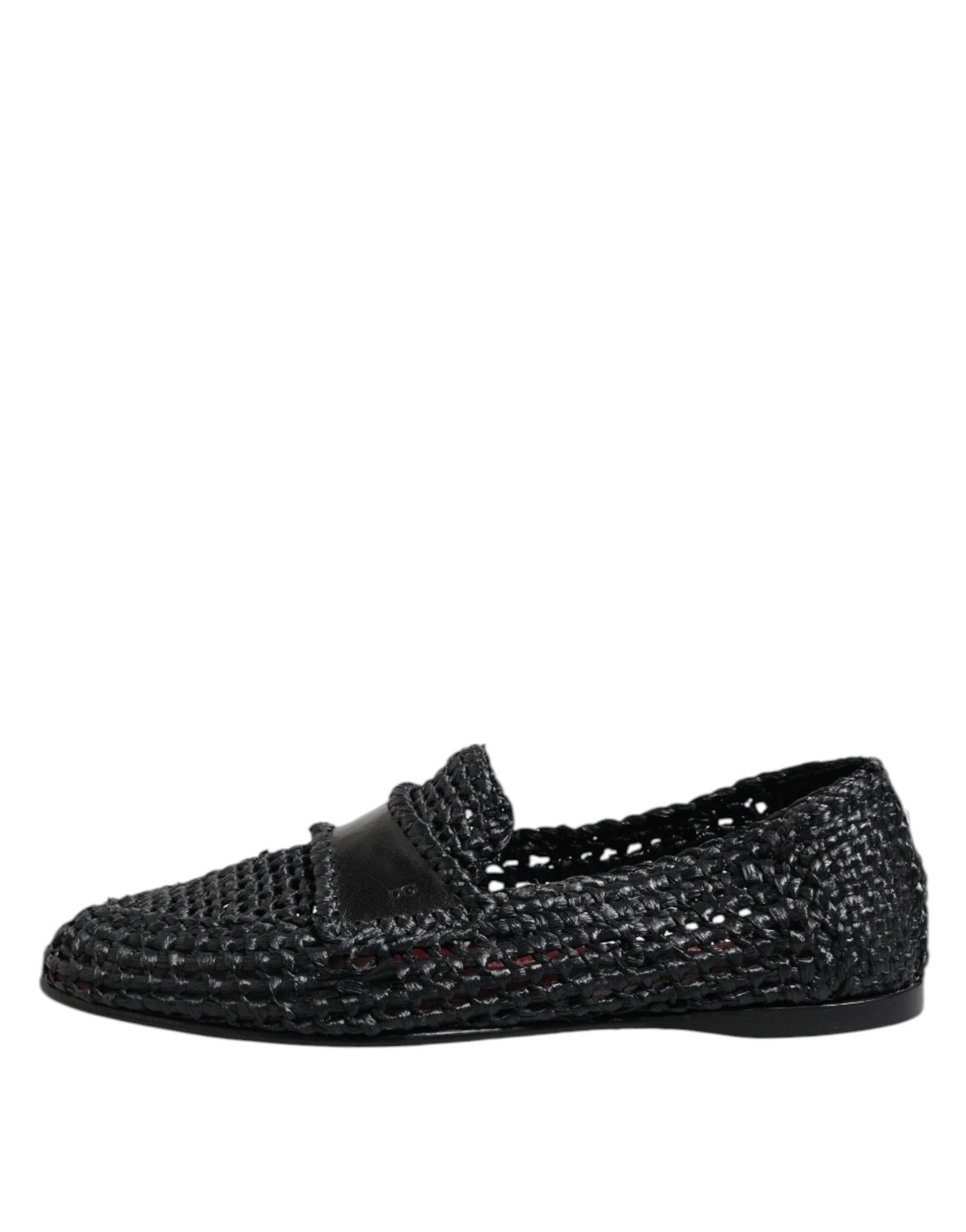 Dolce & Gabbana Black Woven Leather Slip On Loafers Men Shoes by Dolce & Gabbana