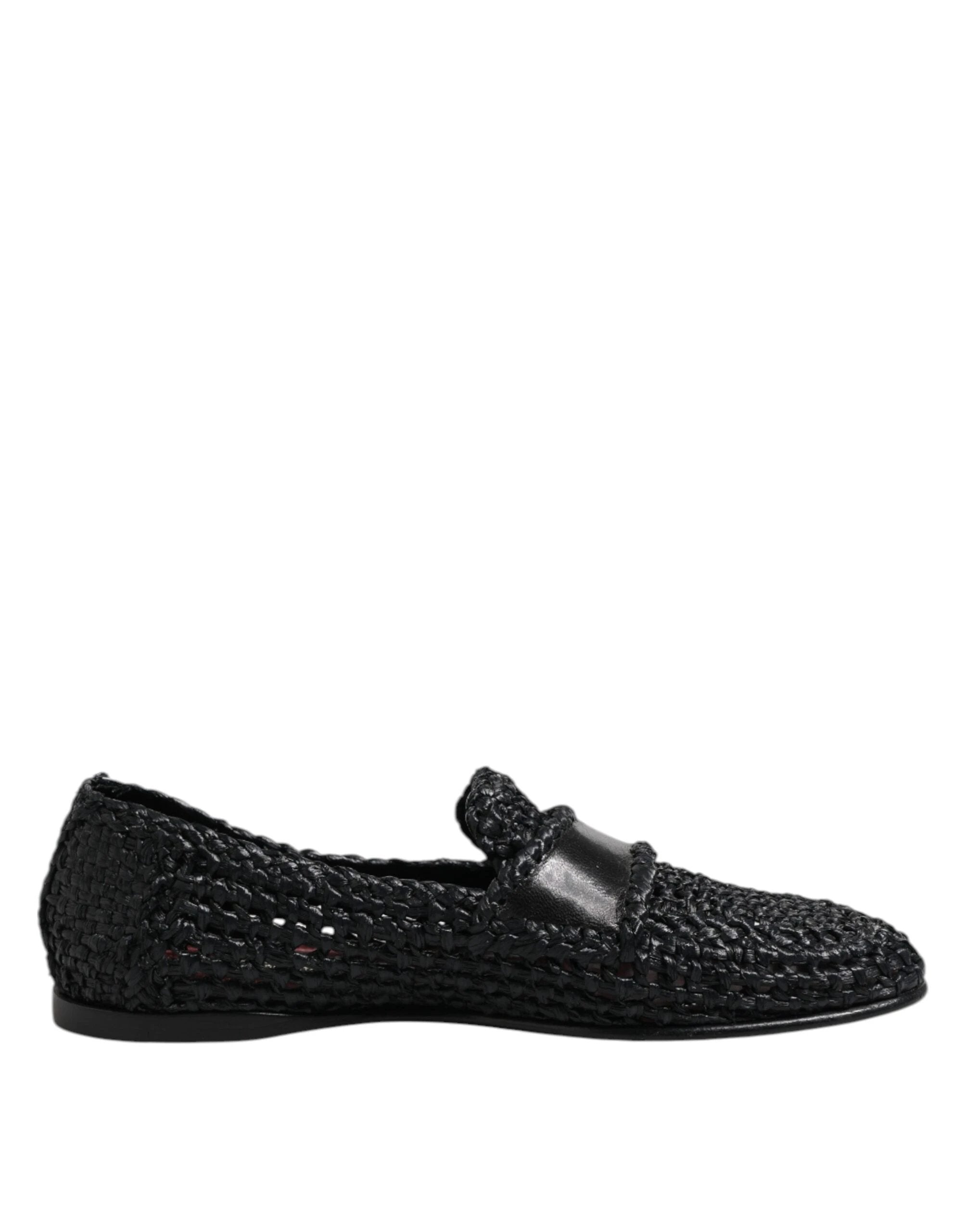 Dolce & Gabbana Black Woven Leather Slip On Loafers Men Shoes by Dolce & Gabbana