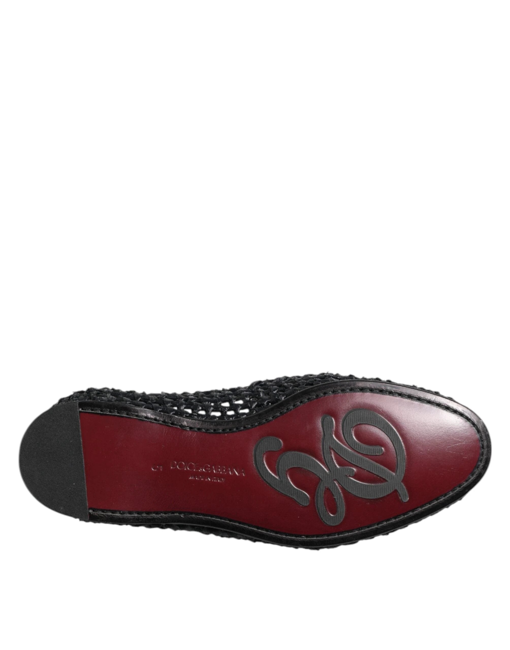 Dolce & Gabbana Black Woven Leather Slip On Loafers Men Shoes by Dolce & Gabbana