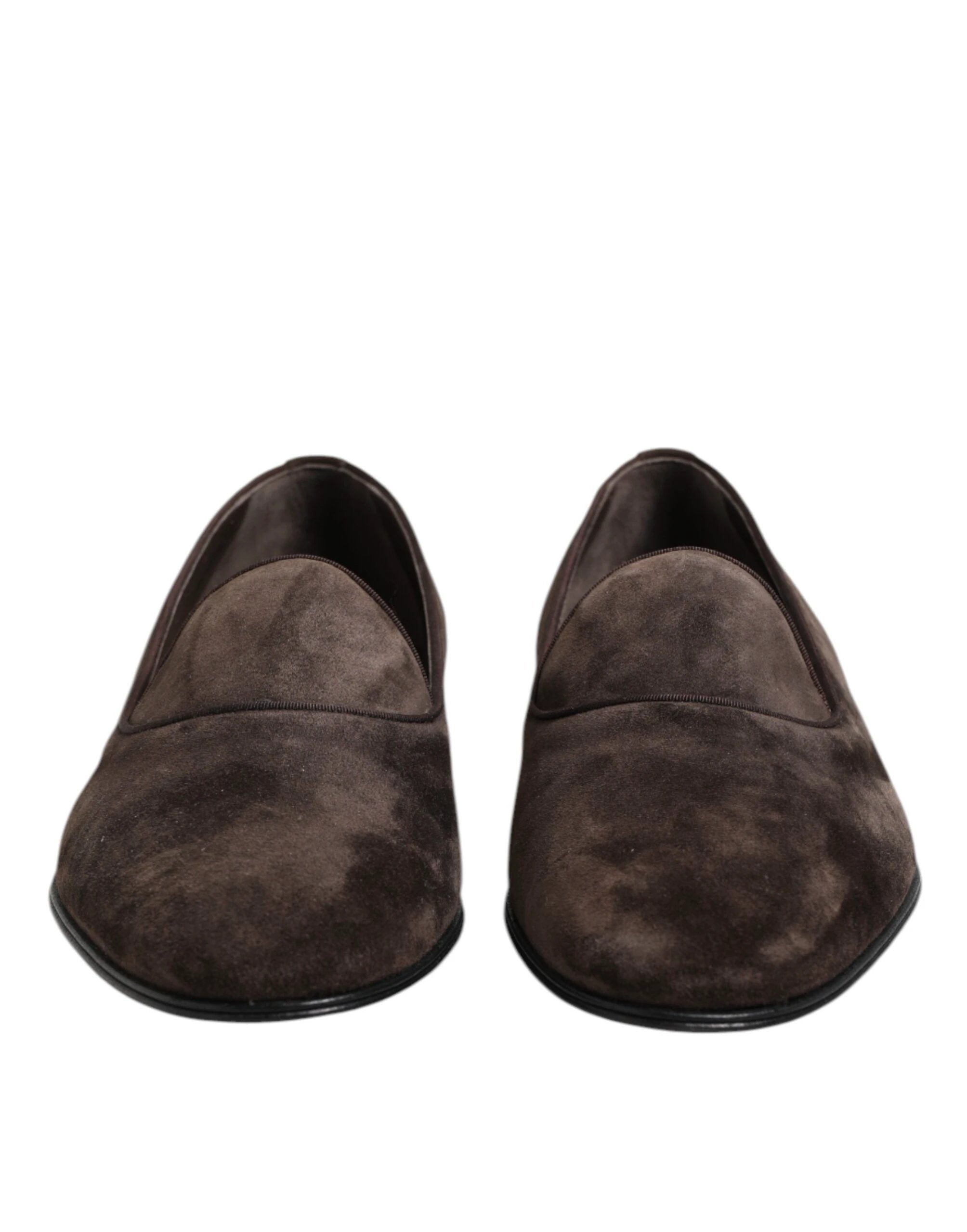 Dolce & Gabbana Brown Velvet Leather Slip On Loafers Shoes by Dolce & Gabbana