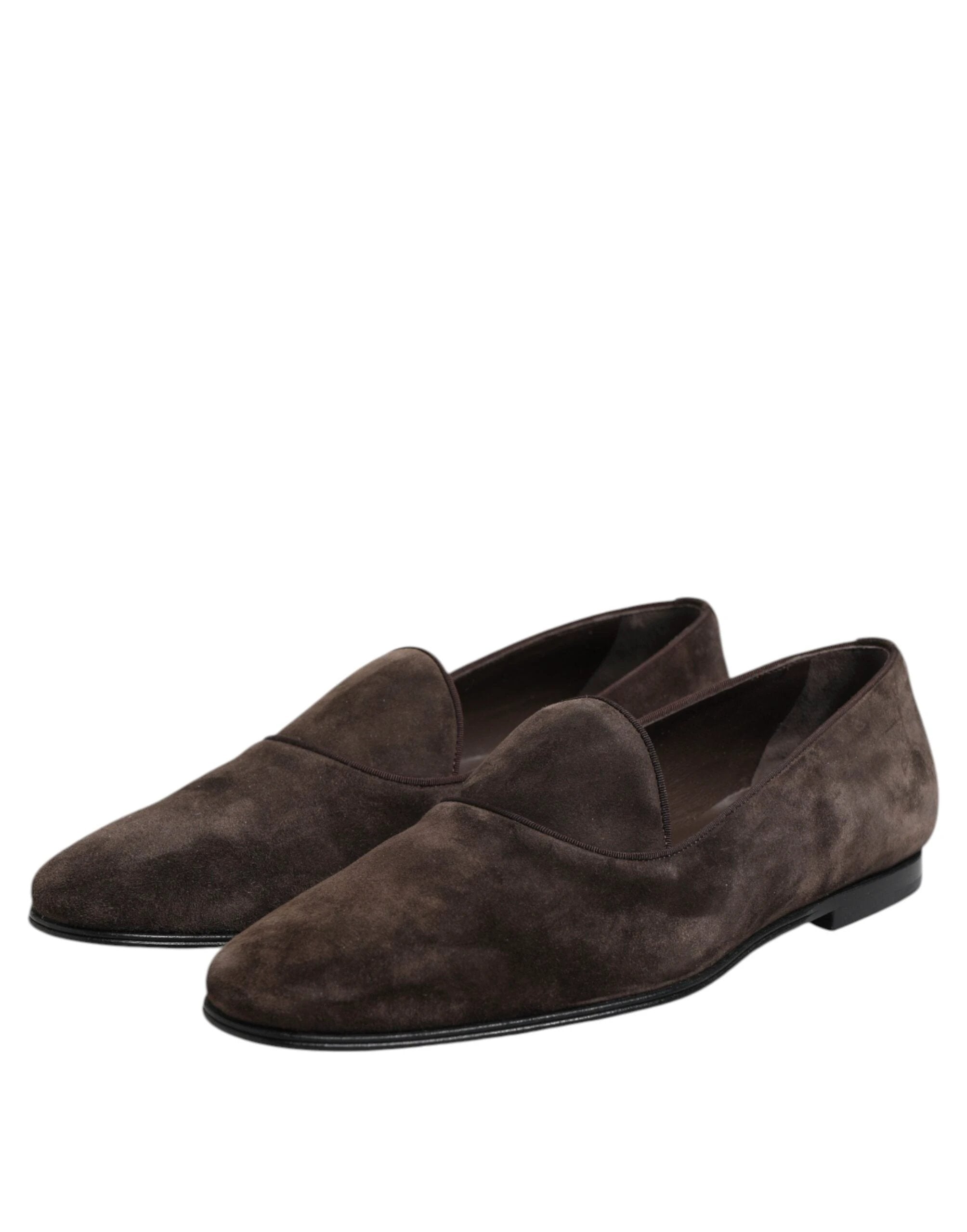 Dolce & Gabbana Brown Velvet Leather Slip On Loafers Shoes by Dolce & Gabbana
