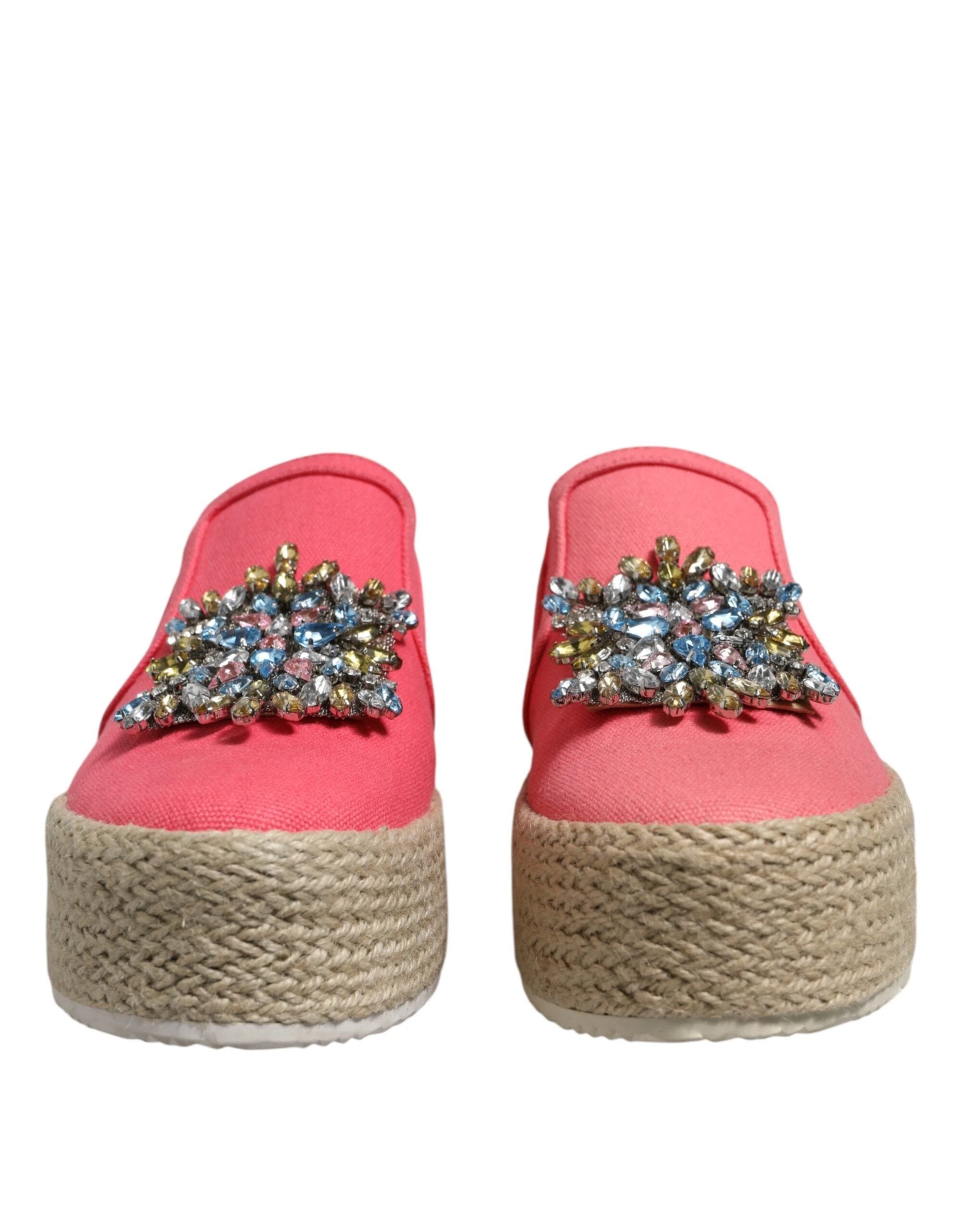 Twinset Pink Canvas Crystal Embellished Slip On Shoes by Twinset
