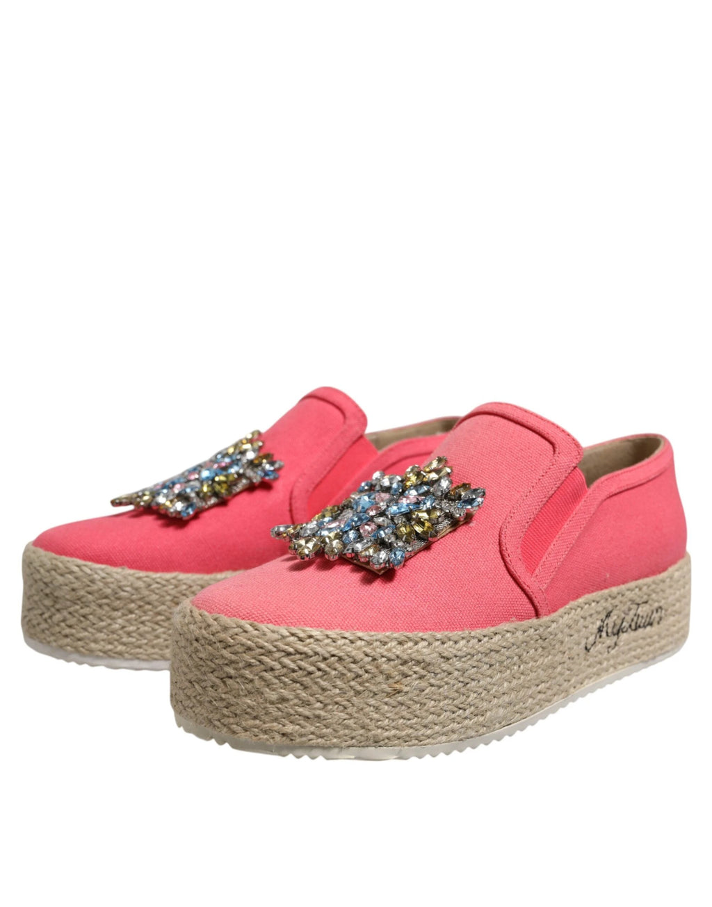 Twinset Pink Canvas Crystal Embellished Slip On Shoes by Twinset