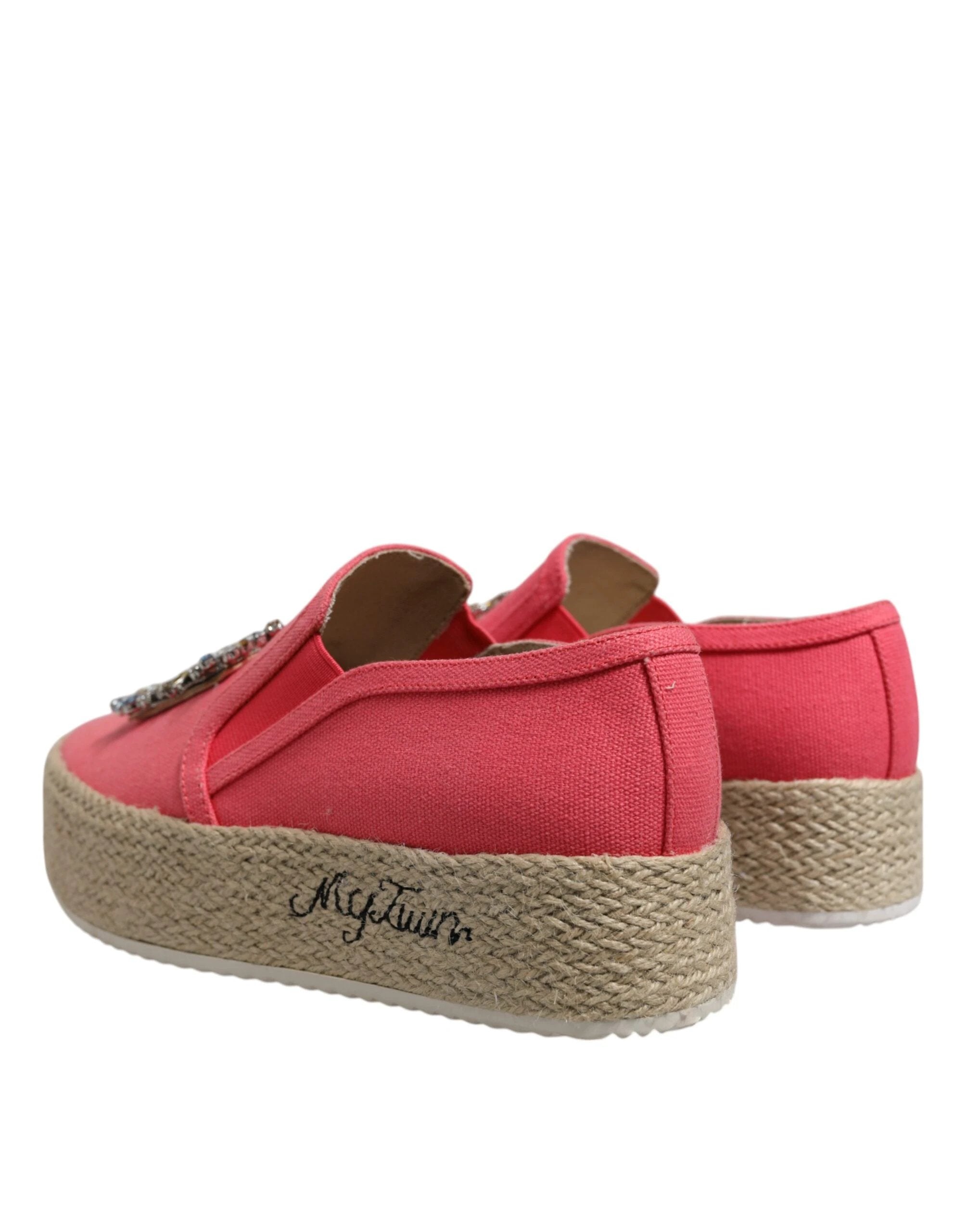 Twinset Pink Canvas Crystal Embellished Slip On Shoes by Twinset
