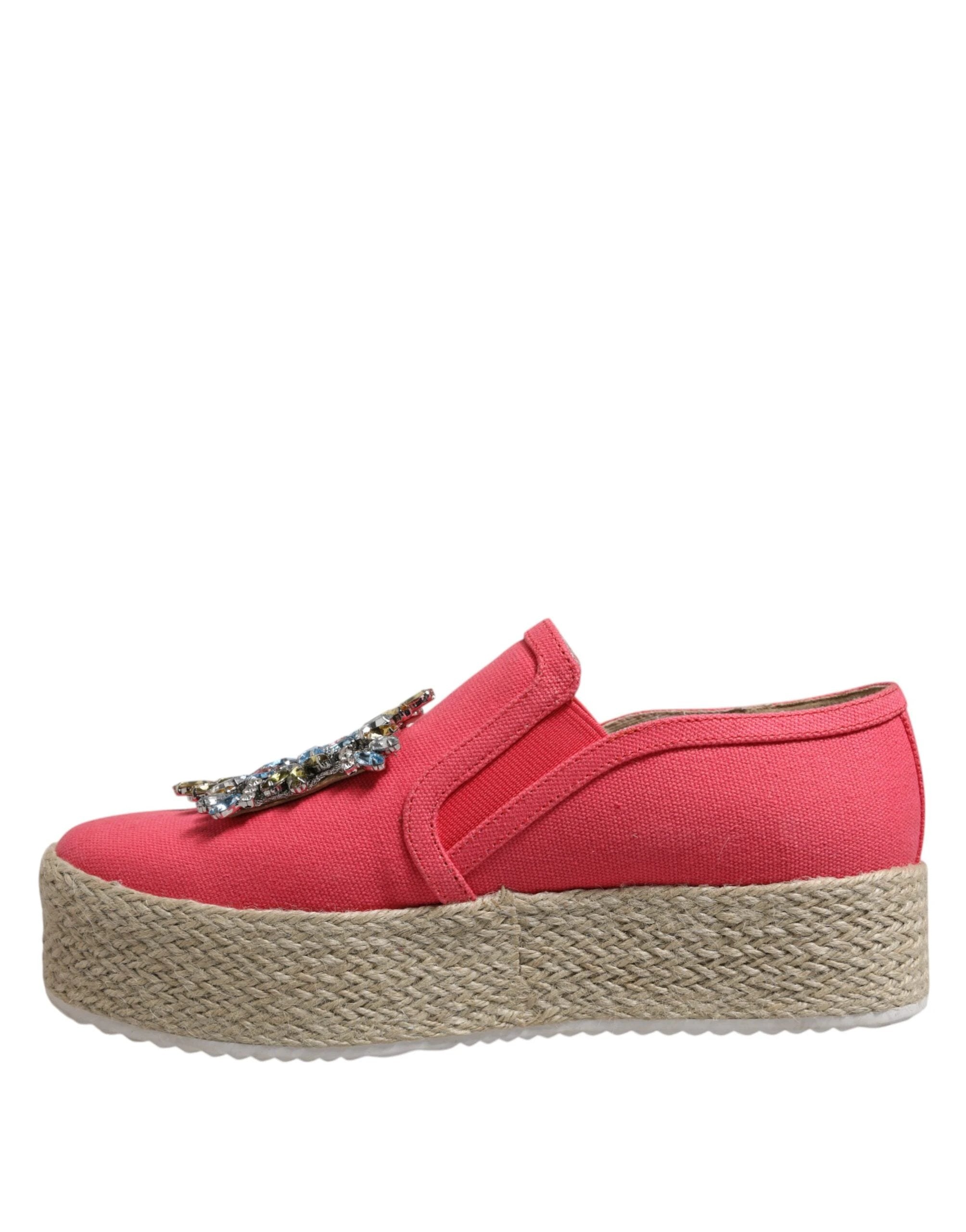 Twinset Pink Canvas Crystal Embellished Slip On Shoes by Twinset