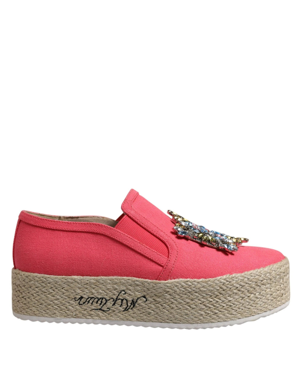 Twinset Pink Canvas Crystal Embellished Slip On Shoes by Twinset