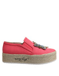 Twinset Pink Canvas Crystal Embellished Slip On Shoes by Twinset