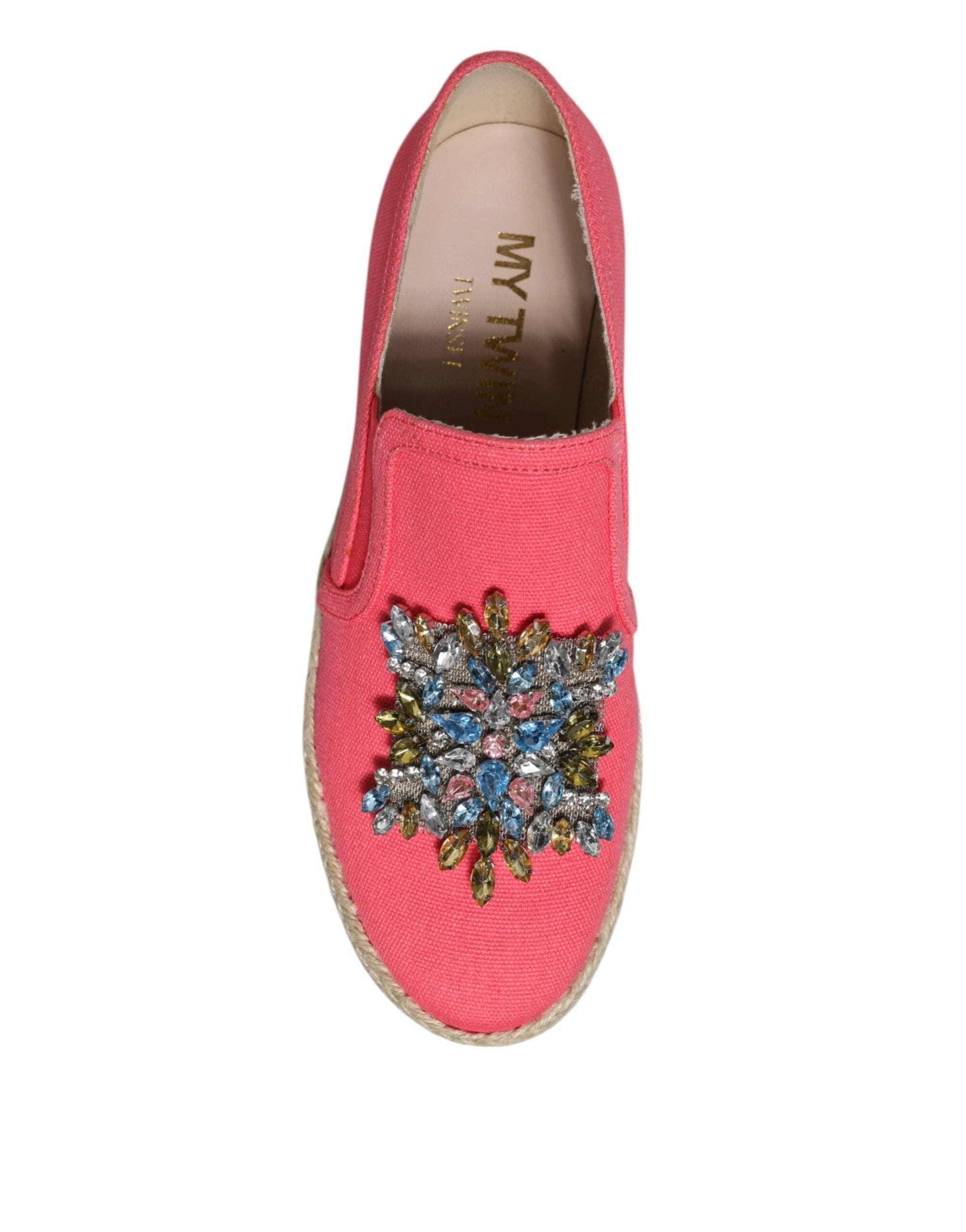 Twinset Pink Canvas Crystal Embellished Slip On Shoes by Twinset