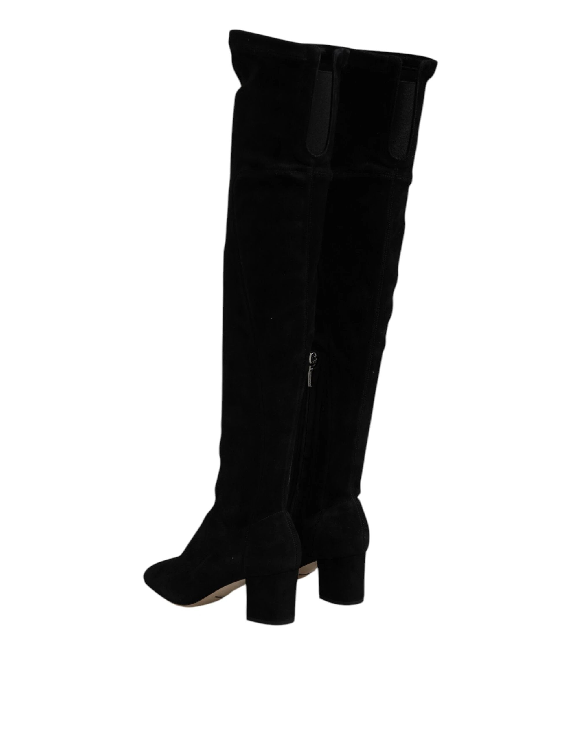 Dolce & Gabbana Black Suede Leather Knee High Boots Shoes by Dolce & Gabbana