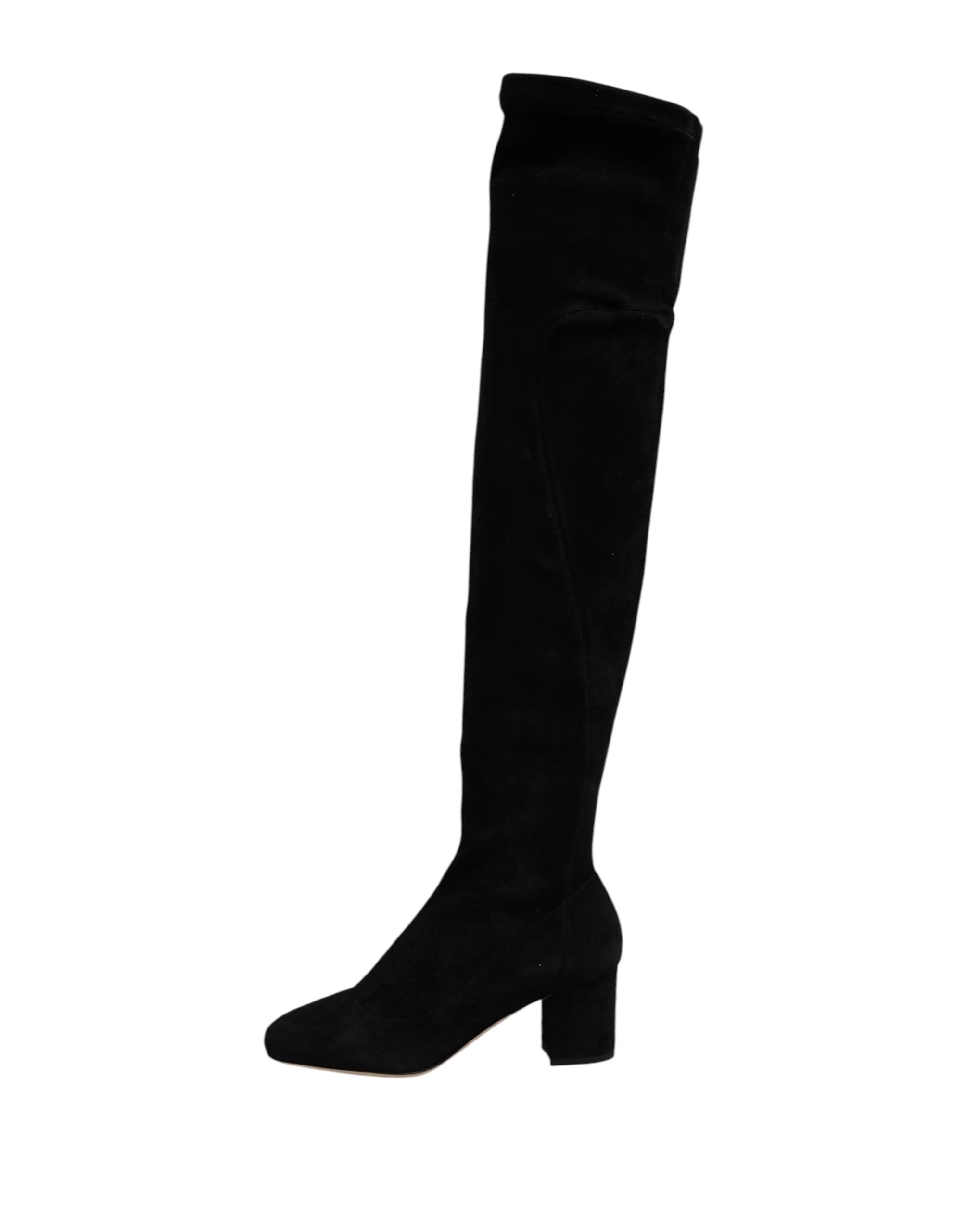 Dolce & Gabbana Black Suede Leather Knee High Boots Shoes by Dolce & Gabbana