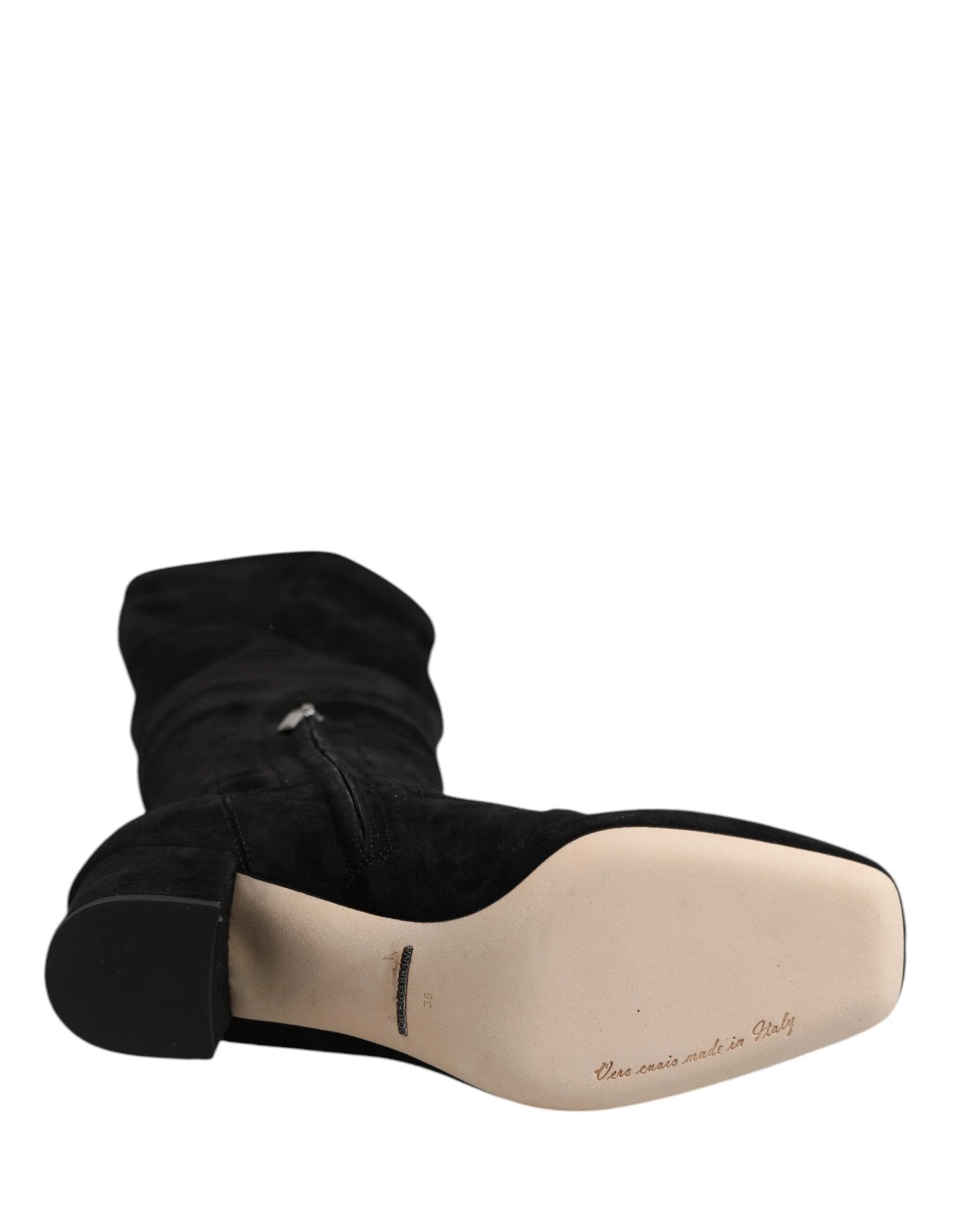 Dolce & Gabbana Black Suede Leather Knee High Boots Shoes by Dolce & Gabbana