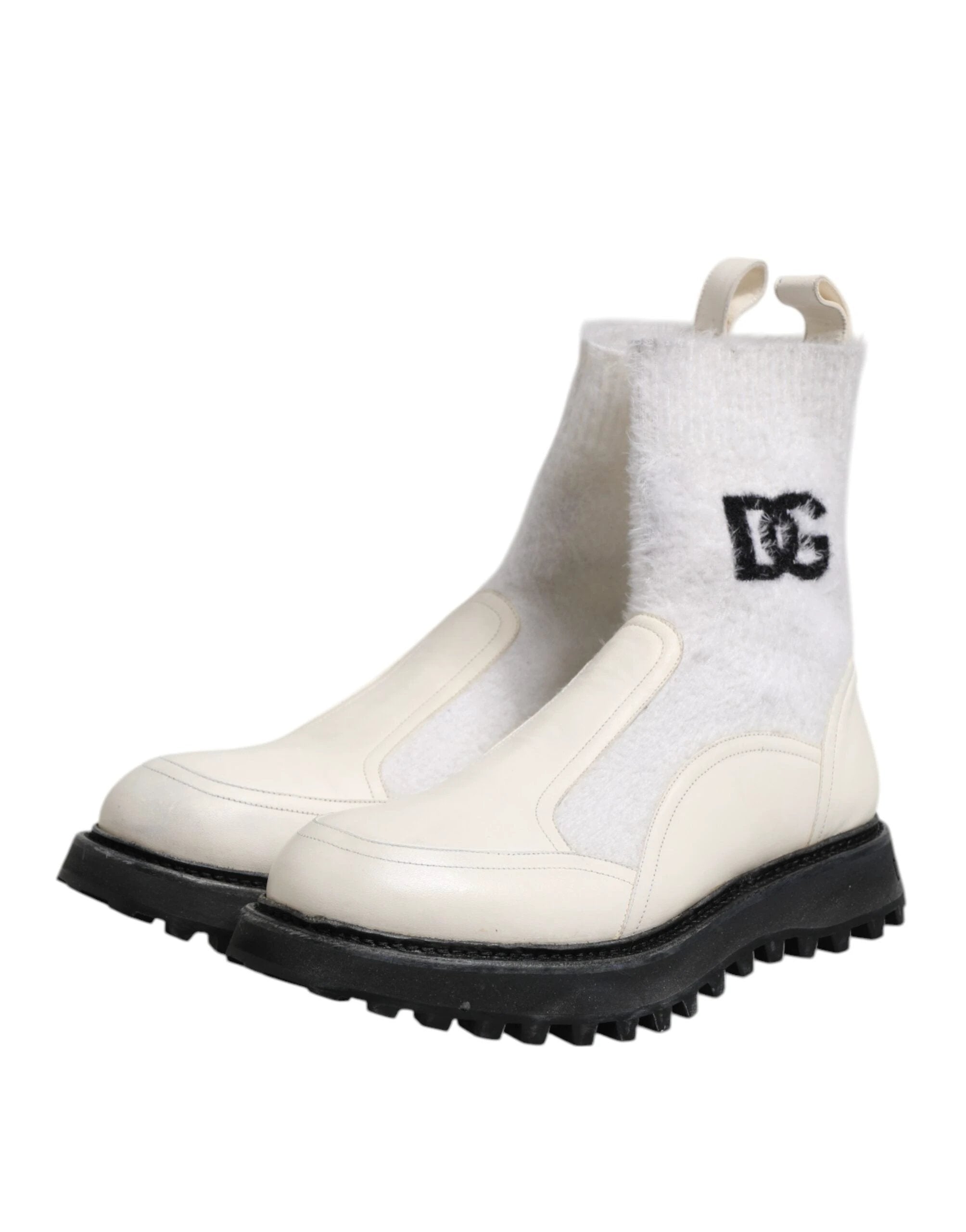 Dolce & Gabbana White Beige DG Logo Mid Calf Boots Shoes by Dolce & Gabbana