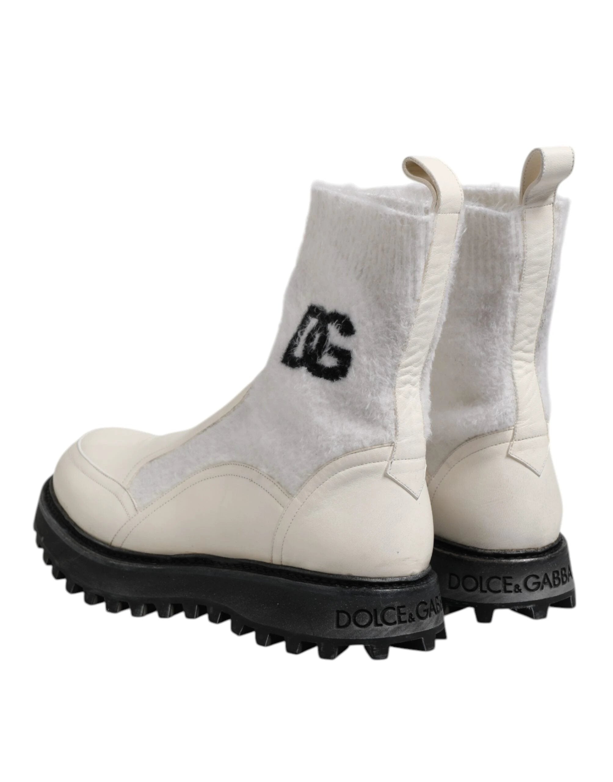 Dolce & Gabbana White Beige DG Logo Mid Calf Boots Shoes by Dolce & Gabbana