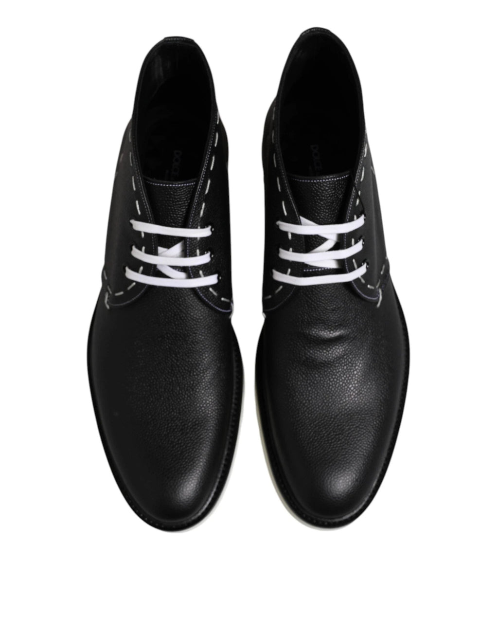 Dolce & Gabbana Black White Leather Ankle Boots Shoes by Dolce & Gabbana