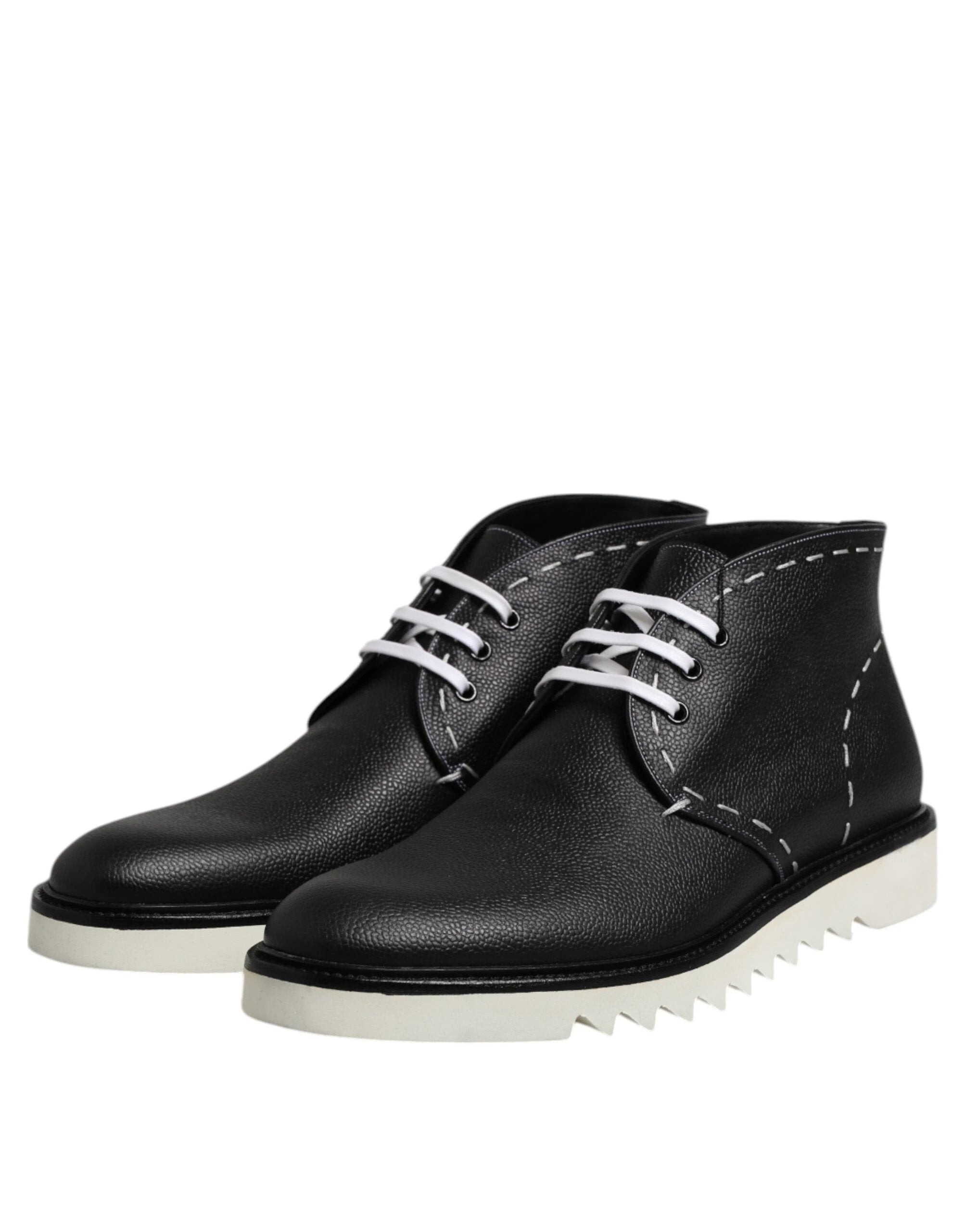 Dolce & Gabbana Black White Leather Ankle Boots Shoes by Dolce & Gabbana