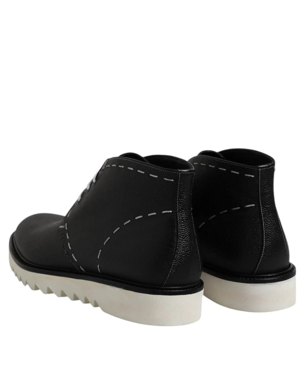 Dolce & Gabbana Black White Leather Ankle Boots Shoes by Dolce & Gabbana