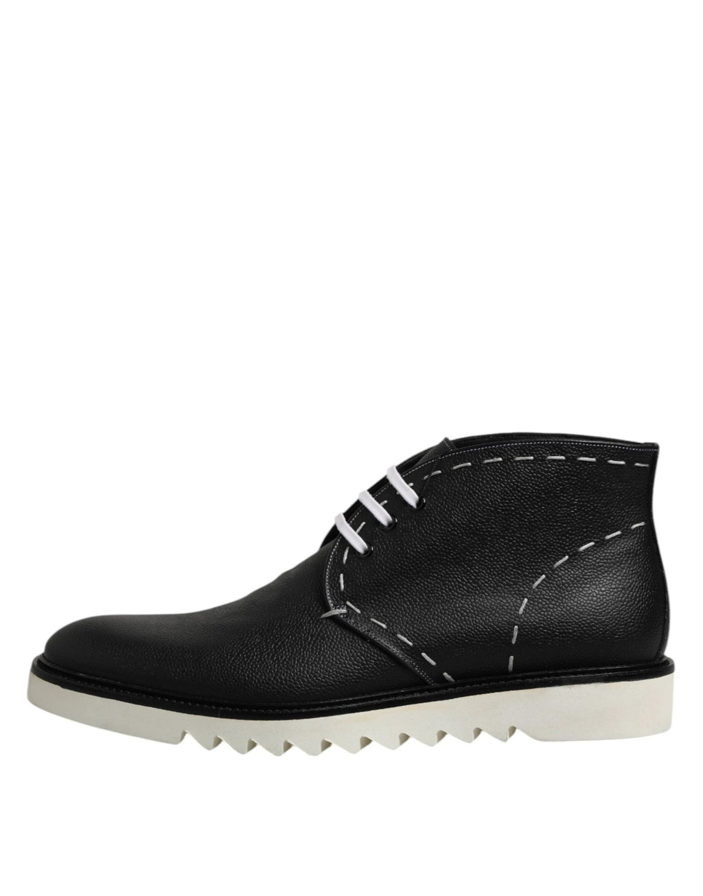 Dolce & Gabbana Black White Leather Ankle Boots Shoes by Dolce & Gabbana