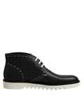 Dolce & Gabbana Black White Leather Ankle Boots Shoes by Dolce & Gabbana