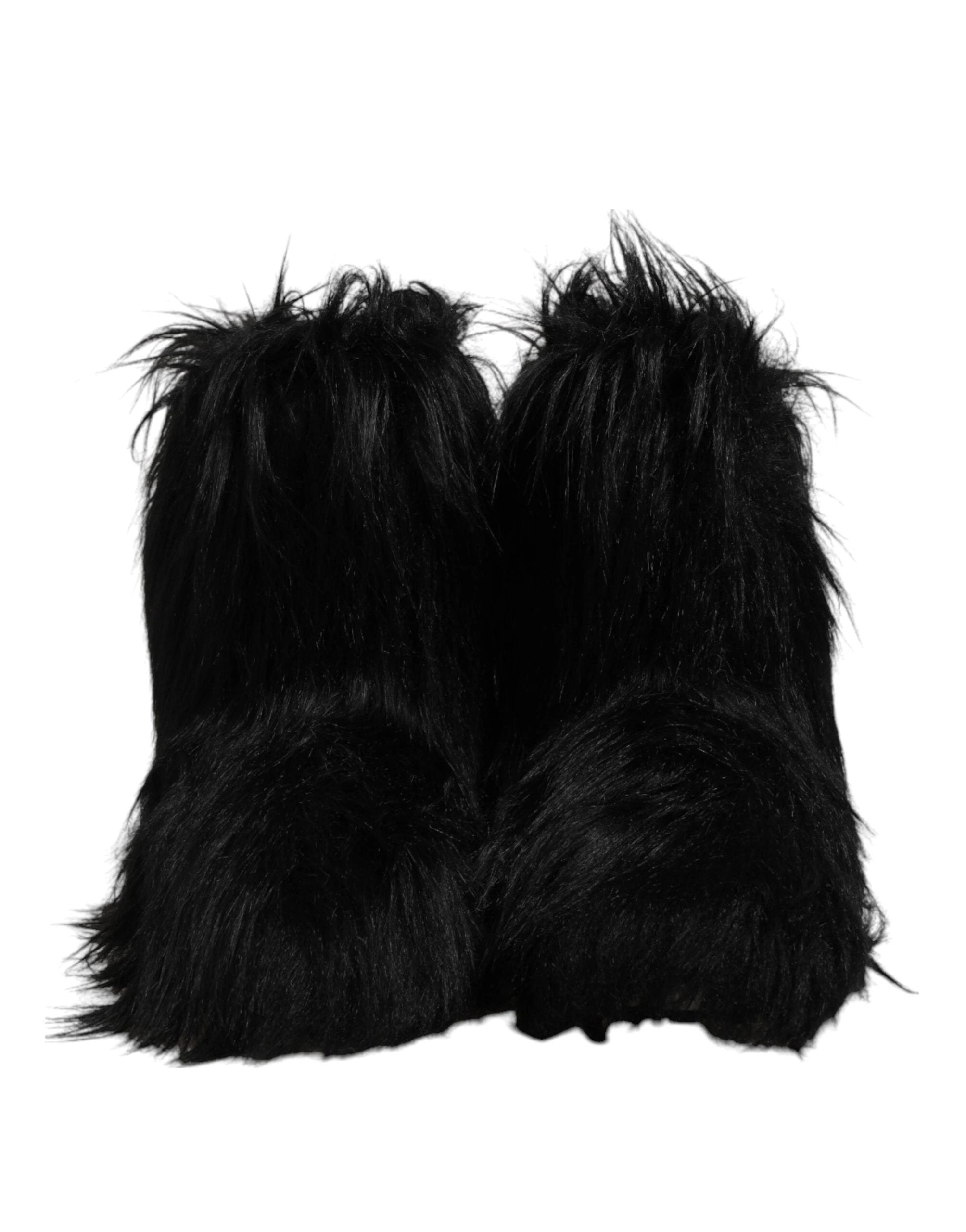 Dolce & Gabbana Black Faux Fur Mid Calf Boots Shoes by Dolce & Gabbana