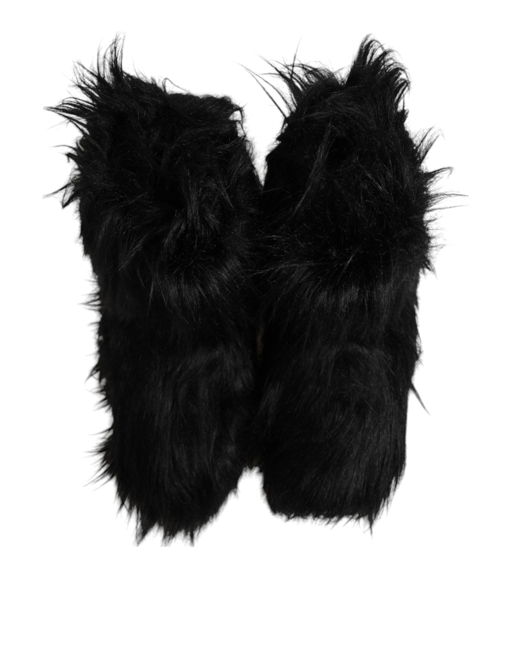 Dolce & Gabbana Black Faux Fur Mid Calf Boots Shoes by Dolce & Gabbana