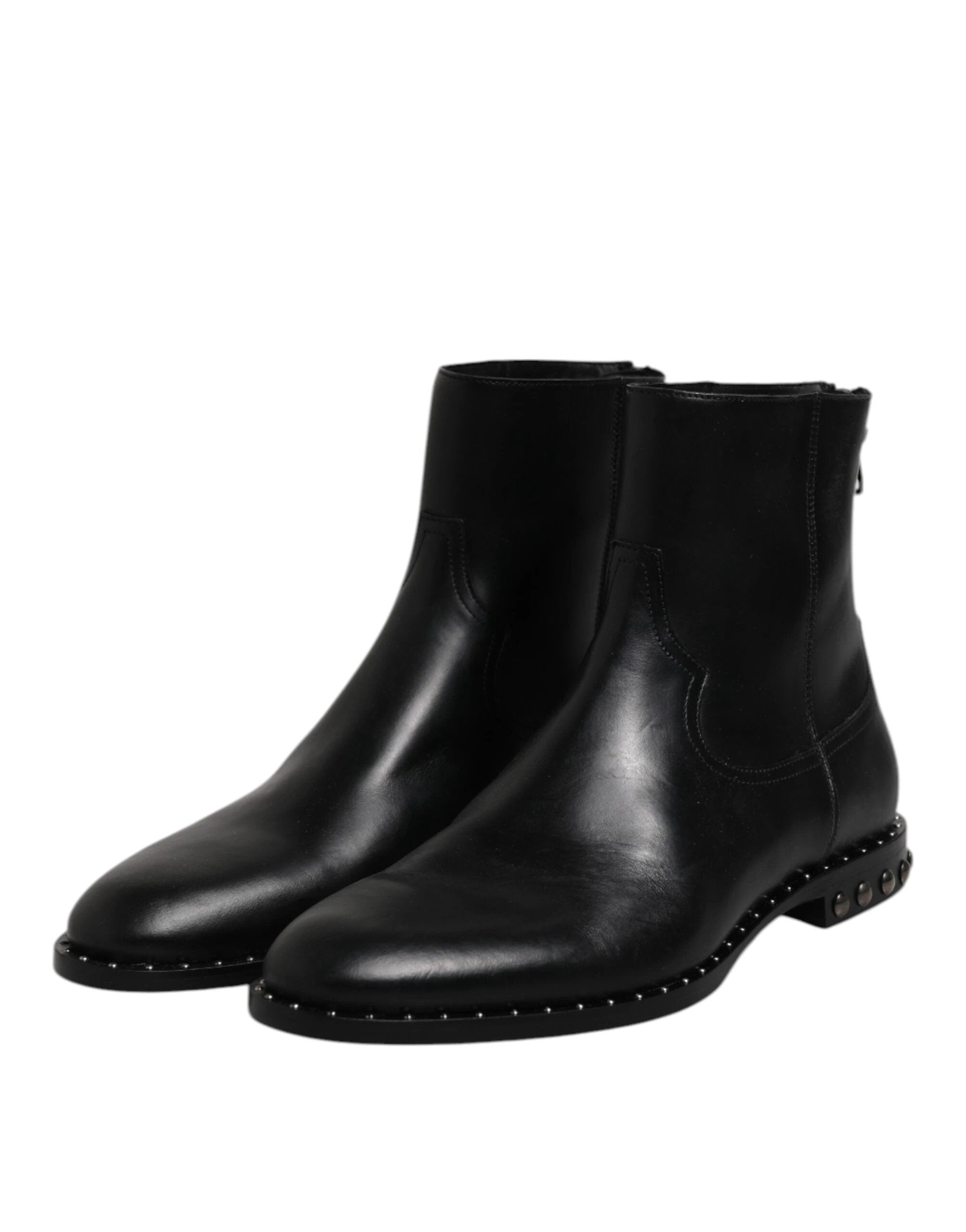 Dolce & Gabbana Black Leather Logo Ankle Boots Studded Shoes by Dolce & Gabbana