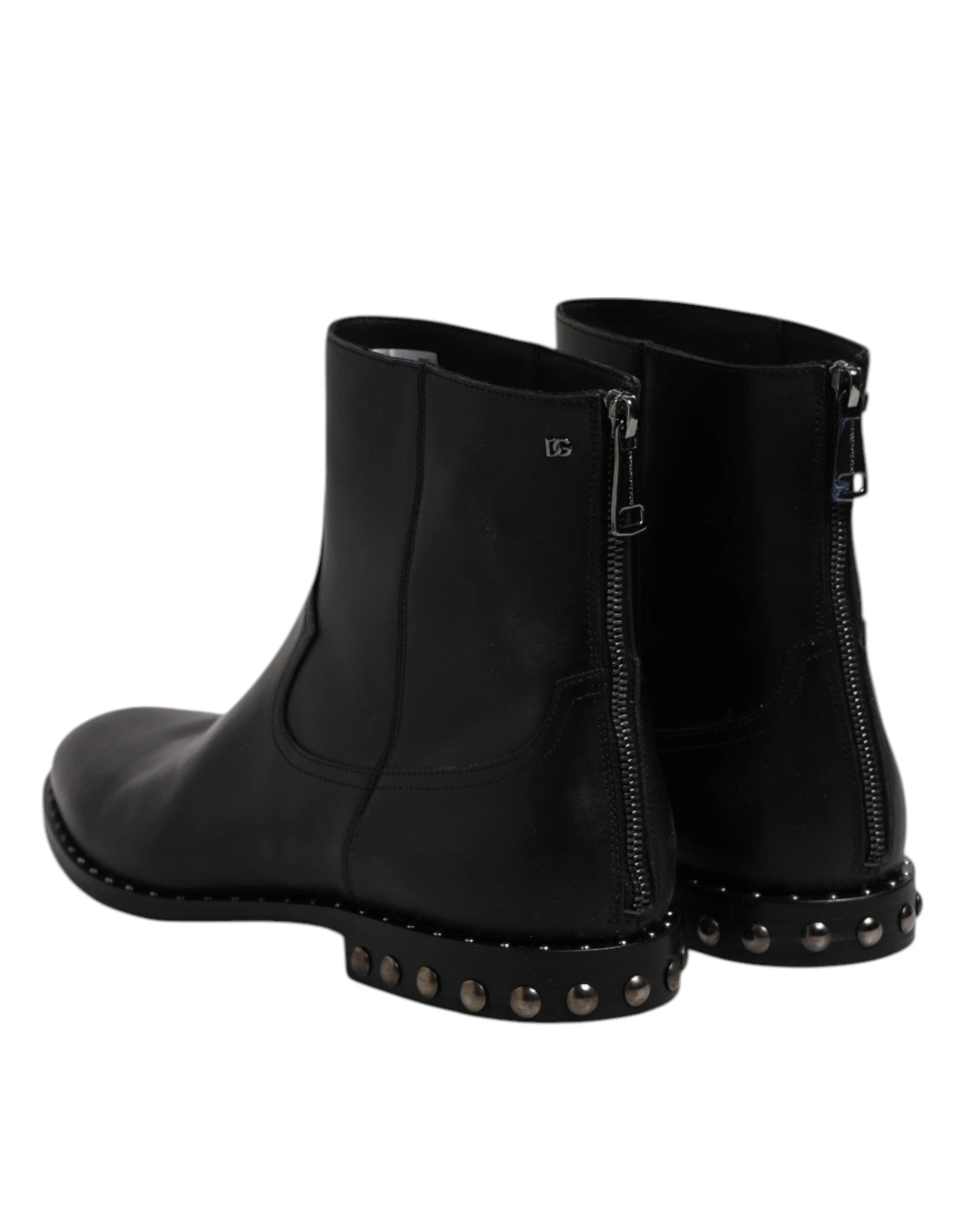 Dolce & Gabbana Black Leather Logo Ankle Boots Studded Shoes by Dolce & Gabbana