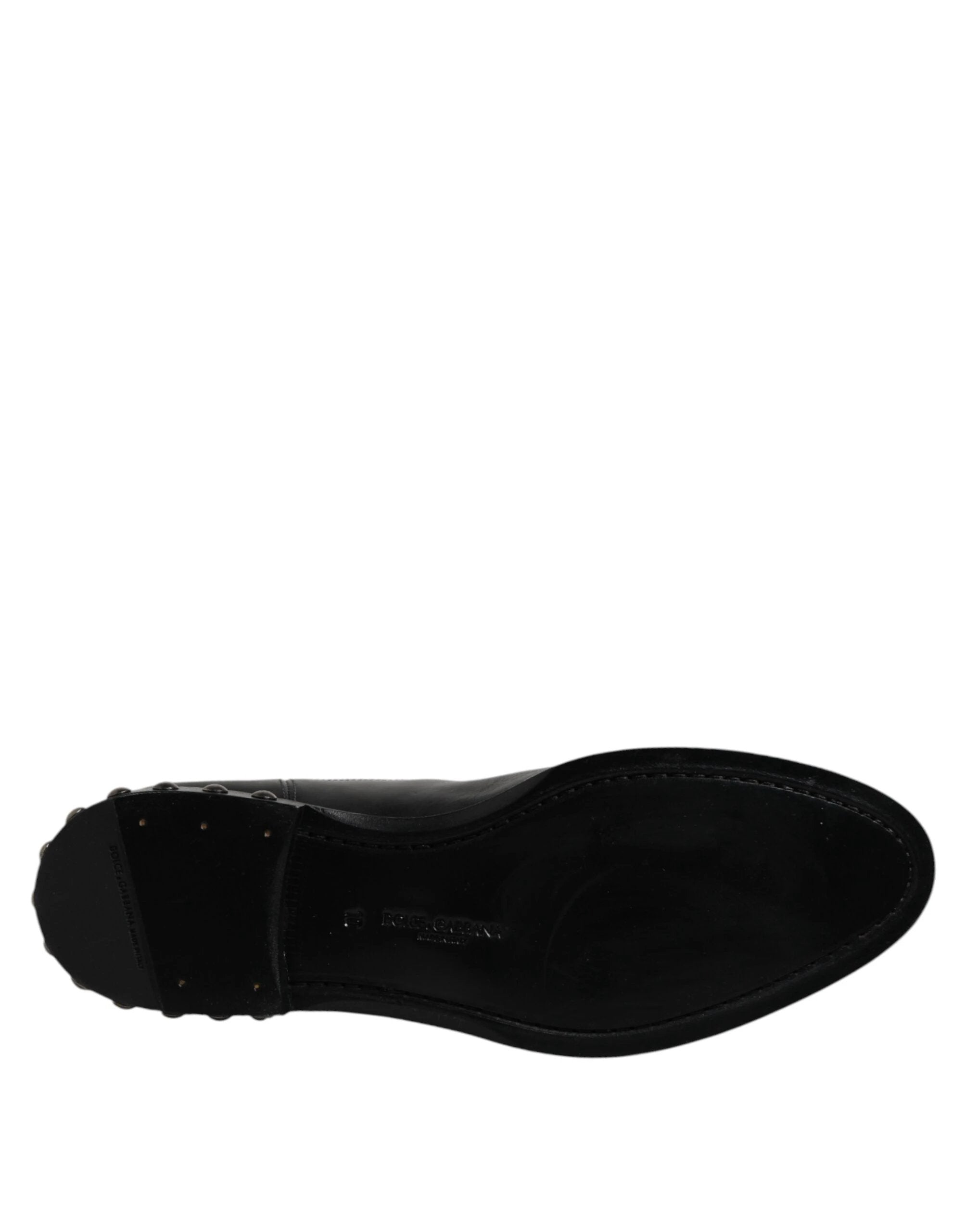 Dolce & Gabbana Black Leather Logo Ankle Boots Studded Shoes by Dolce & Gabbana