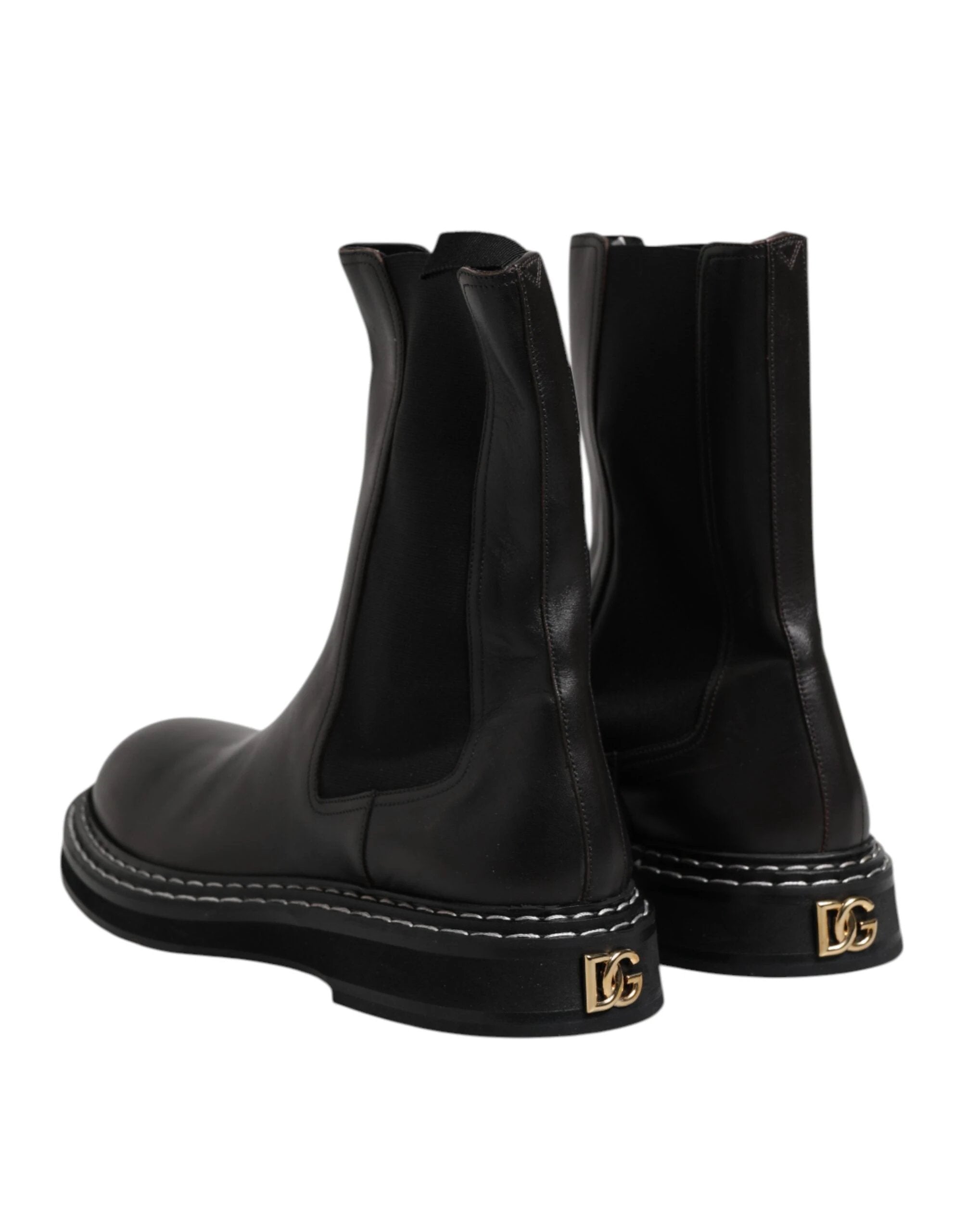 Dolce & Gabbana Black Leather Mid Calf Boots Flats Shoes by Dolce & Gabbana