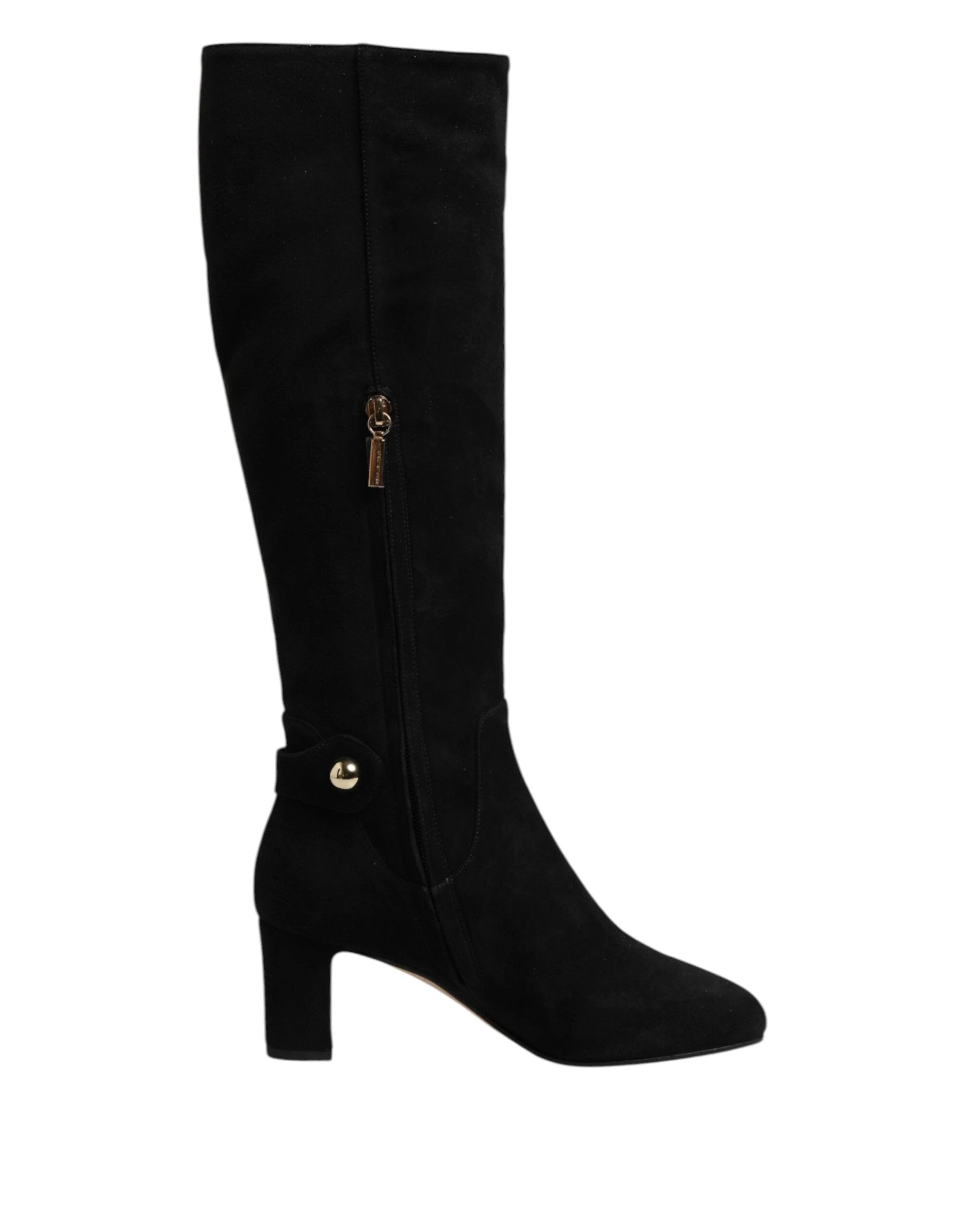 Dolce & Gabbana Black Suede Leather Knee High Boots Shoes by Dolce & Gabbana