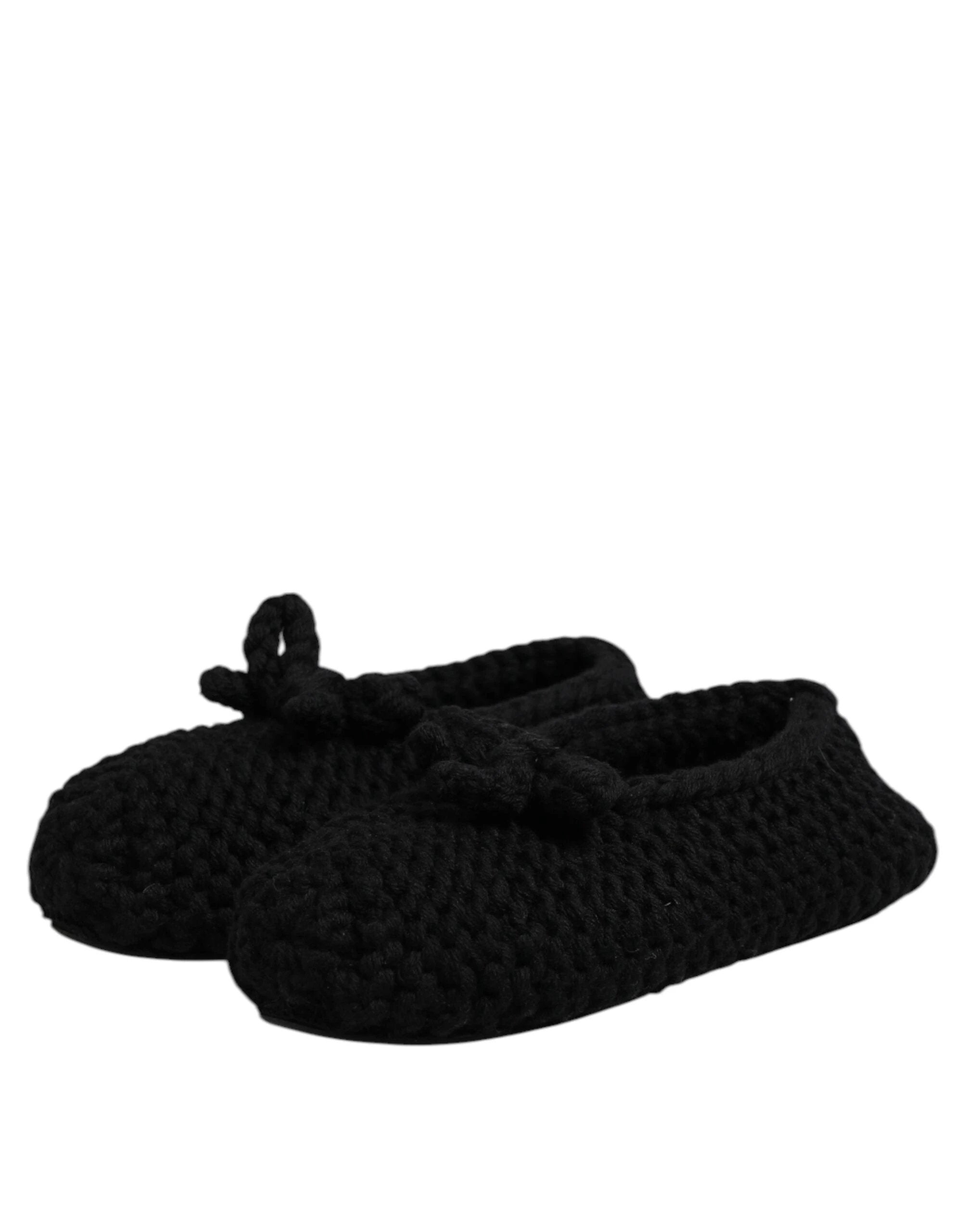 Dolce & Gabbana Black Wool Slip On Flats Ballerina Shoes by Dolce & Gabbana
