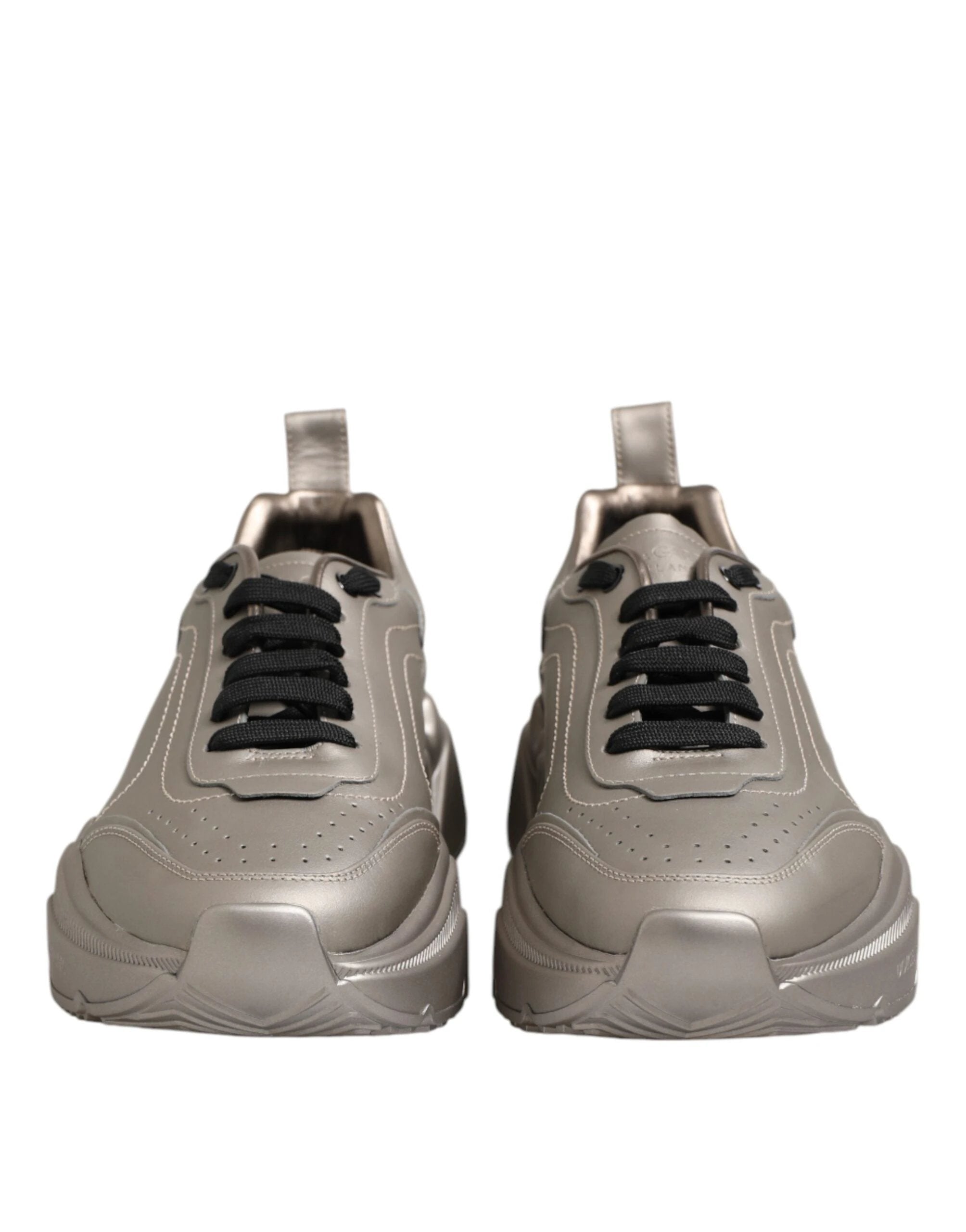 Dolce & Gabbana Silver DAYMASTER Leather Men Sneakers Shoes by Dolce & Gabbana