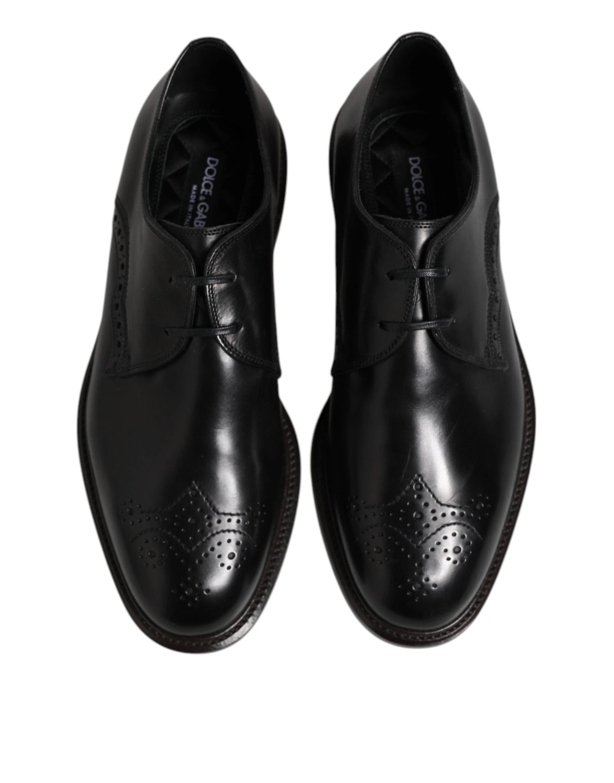 Dolce & Gabbana Black Leather Derby Wingtip Formal Shoes by Dolce & Gabbana