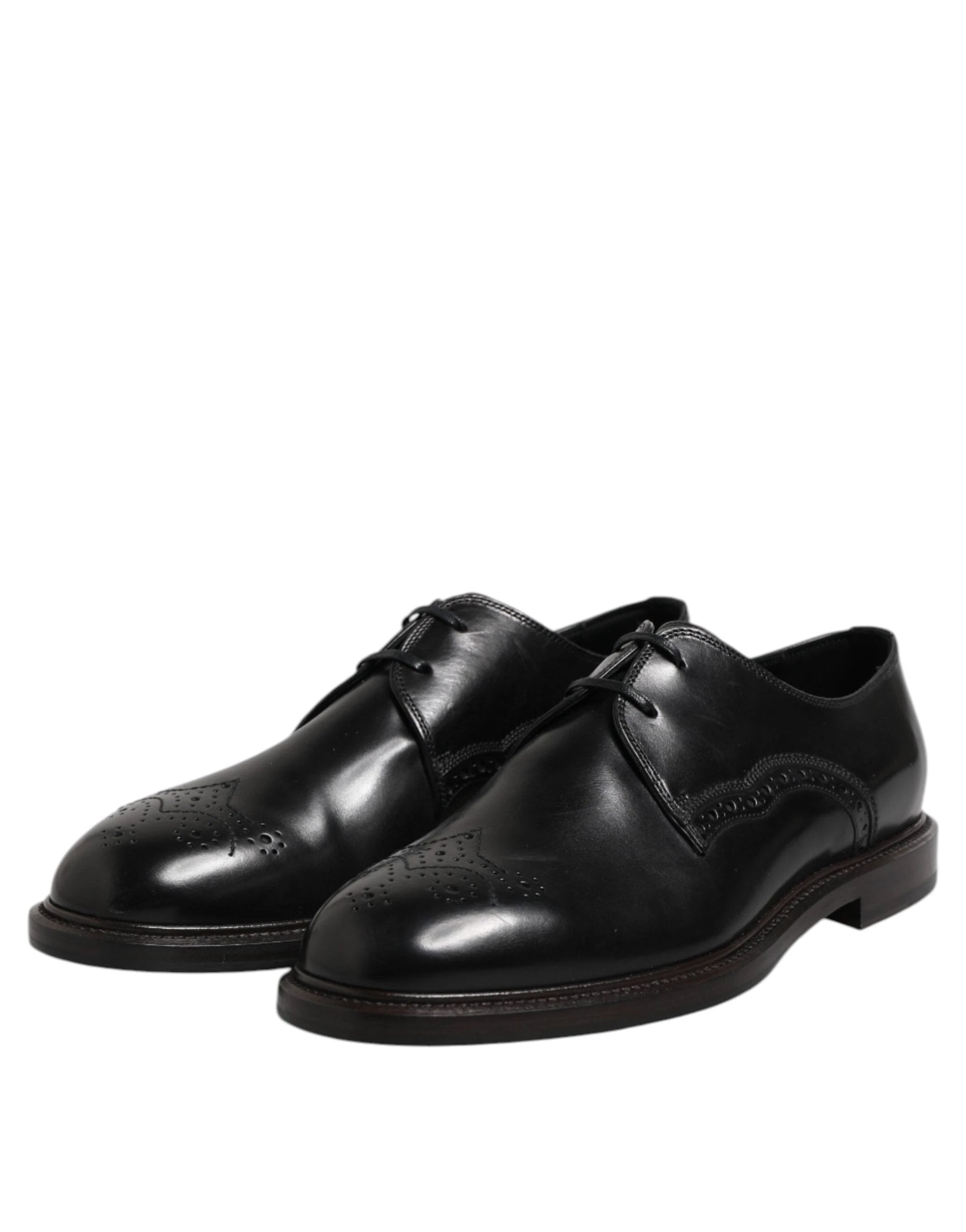 Dolce & Gabbana Black Leather Derby Wingtip Formal Shoes by Dolce & Gabbana
