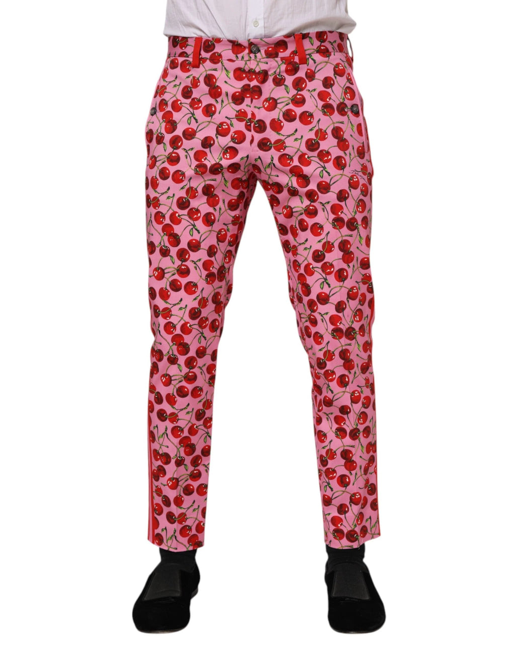 Dolce & Gabbana Pink Cherry Print Cotton Dress Pants by Dolce & Gabbana