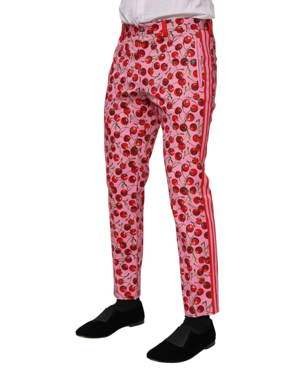 Dolce & Gabbana Pink Cherry Print Cotton Dress Pants by Dolce & Gabbana