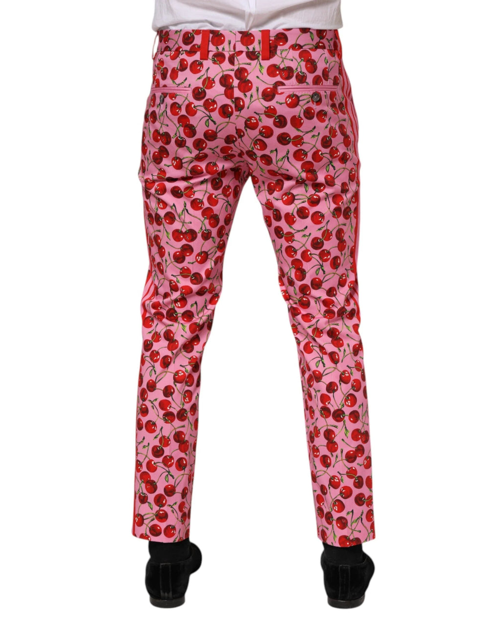 Dolce & Gabbana Pink Cherry Print Cotton Dress Pants by Dolce & Gabbana