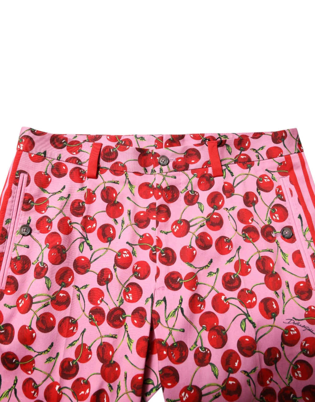 Dolce & Gabbana Pink Cherry Print Cotton Dress Pants by Dolce & Gabbana