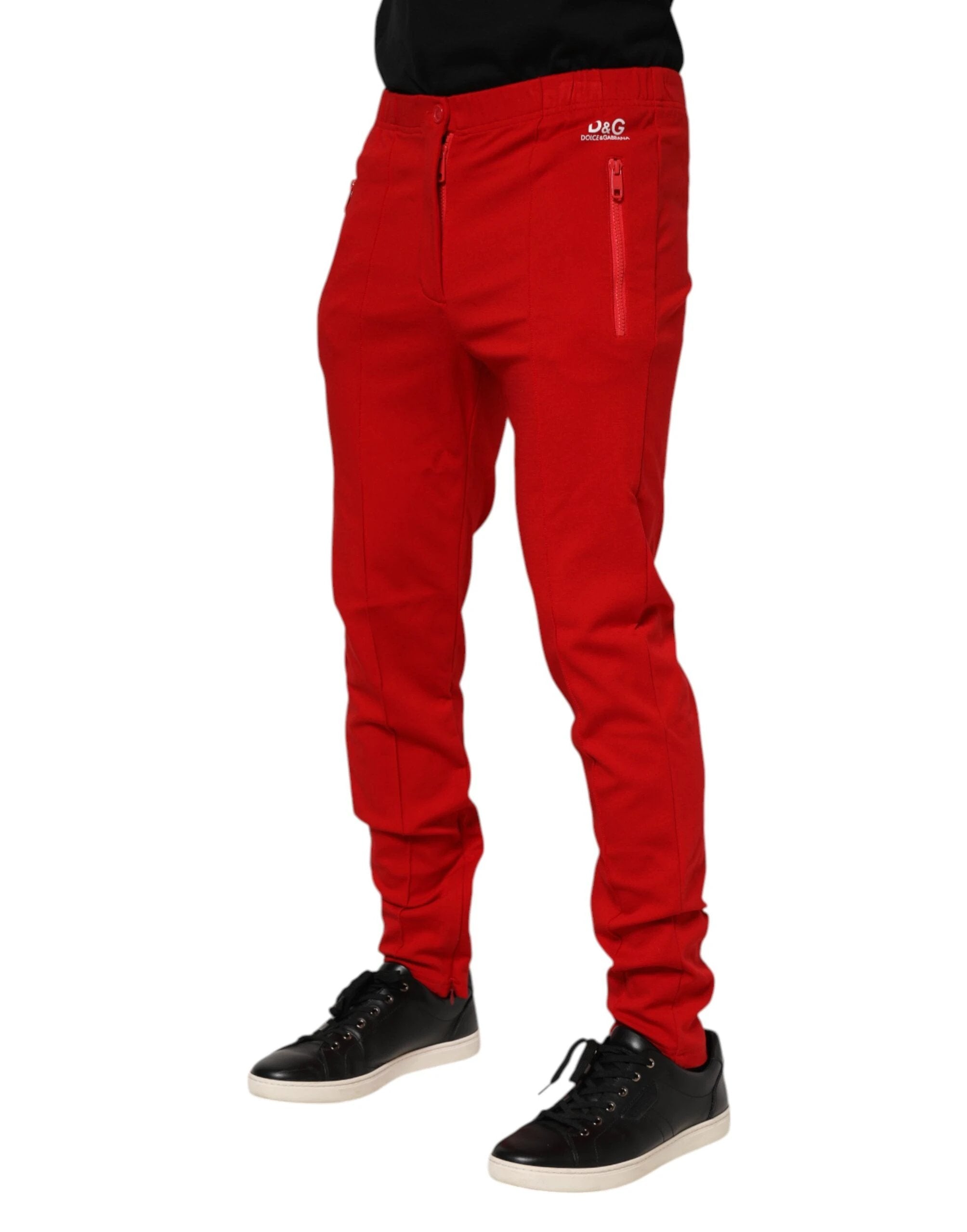 Dolce & Gabbana Red Viscose Logo Jogger Men Sweatpants Pants by Dolce & Gabbana