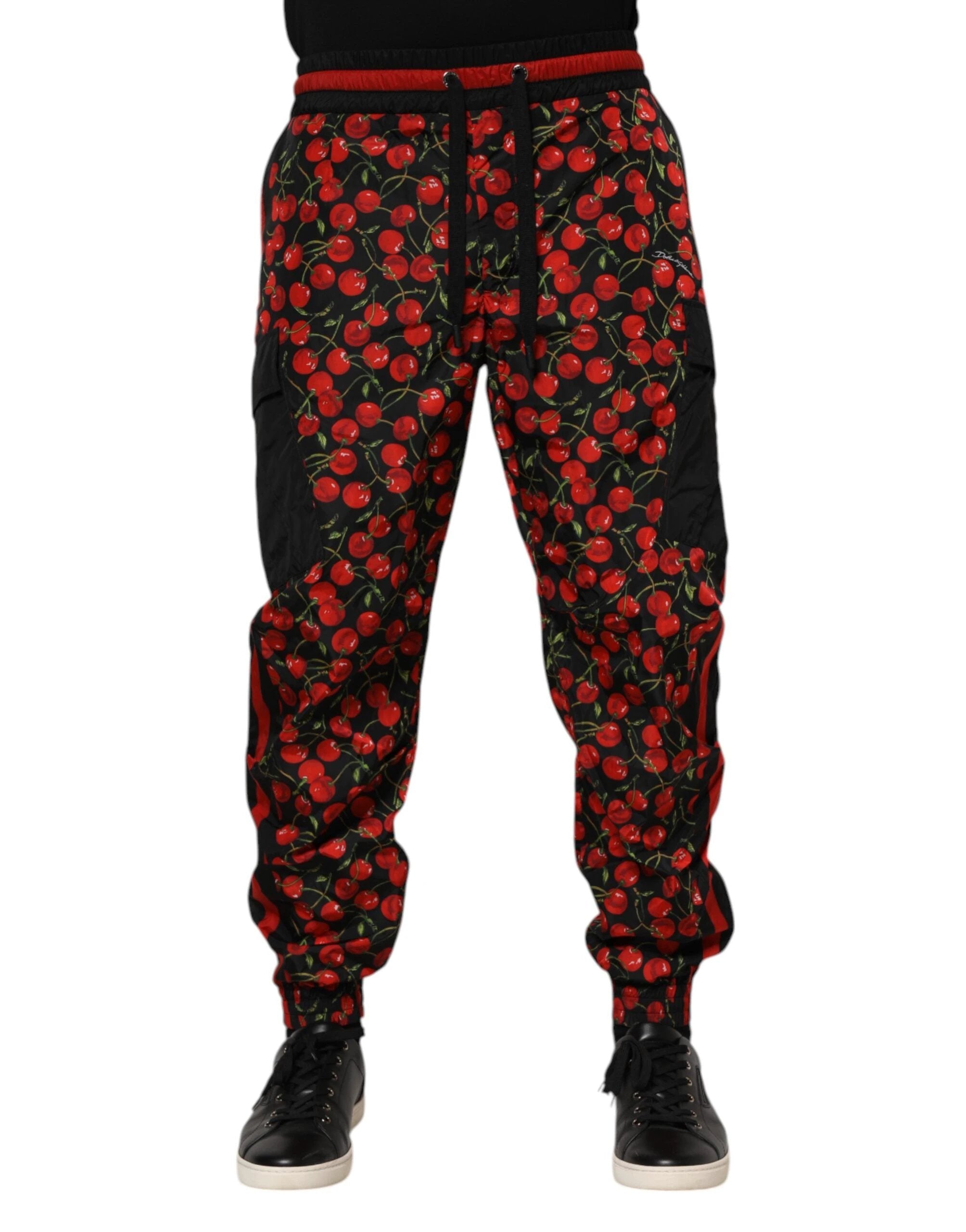 Dolce & Gabbana Black Red Cherry Print Men Sweatpants Pants by Dolce & Gabbana