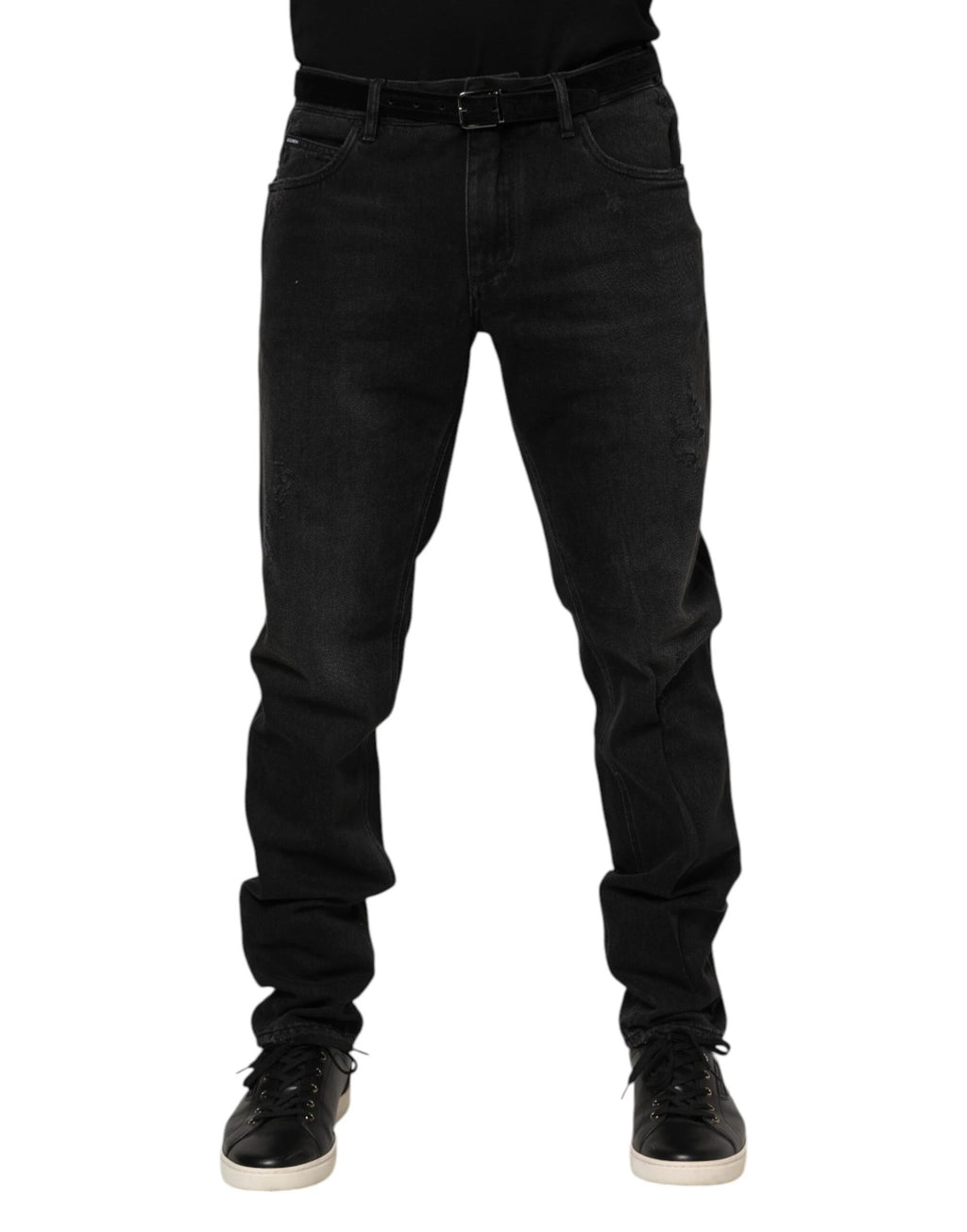 Dolce & Gabbana Black Cotton Logo Plaque Skinny Denim Jeans by Dolce & Gabbana